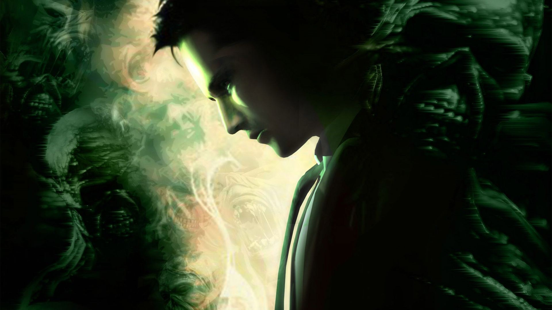 John Constantine in a dark, surreal environment HD Wallpaper