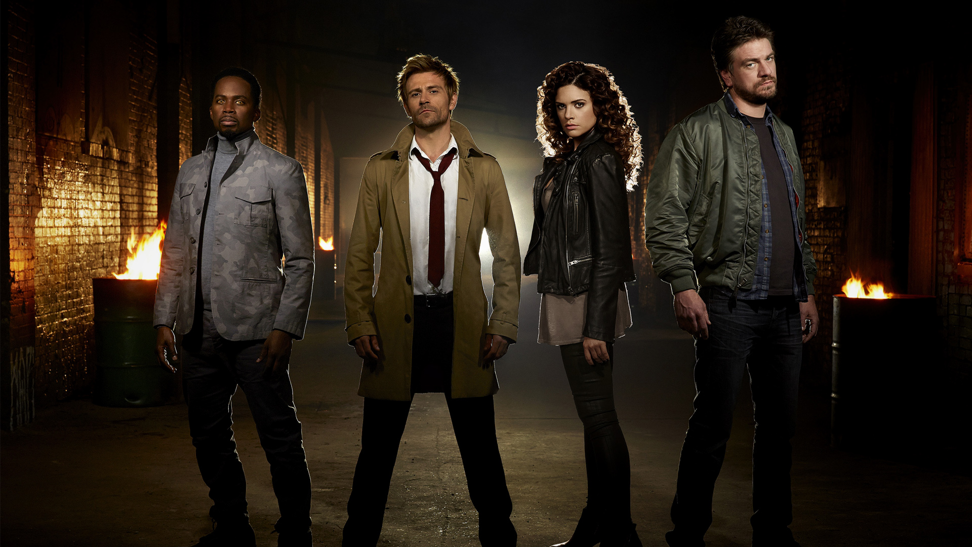 John Constantine and allies in a warehouse HD Wallpaper
