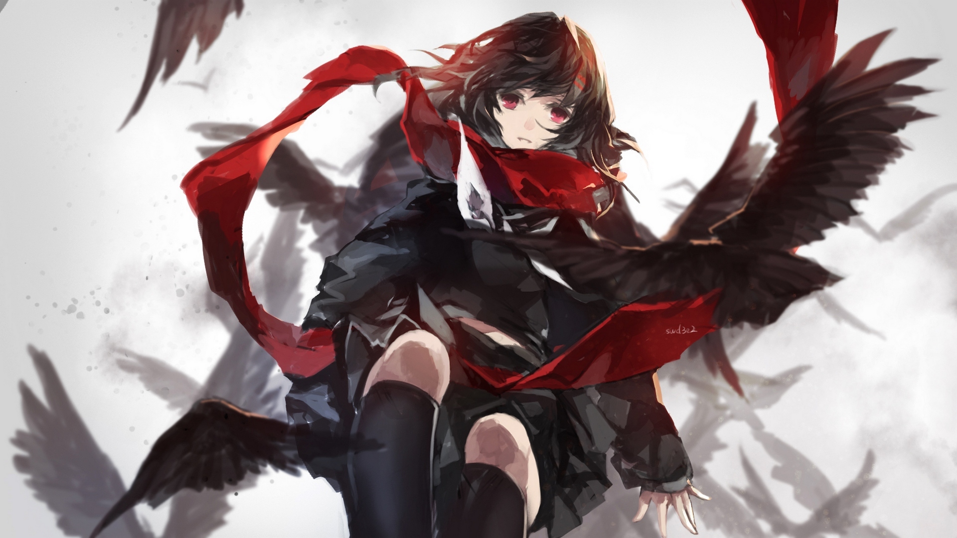 Ayano Tateyama with Black Birds HD Wallpaper