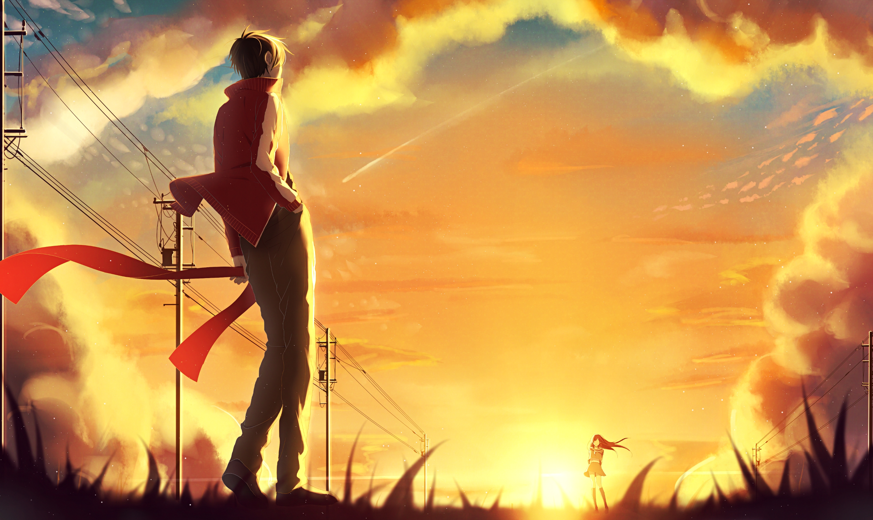 Ayano Tateyama looking at a shooting star HD Wallpaper