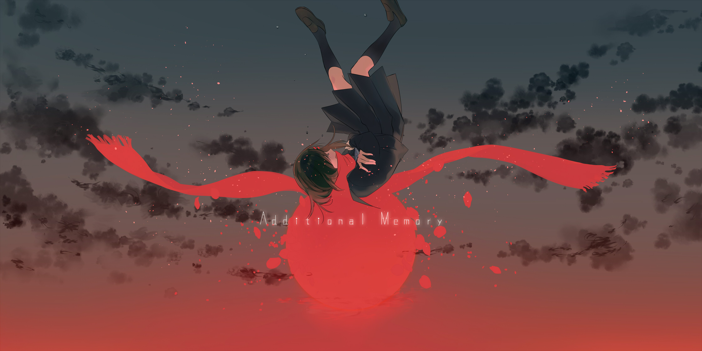 Ayano Tateyama falling with red wings HD Wallpaper