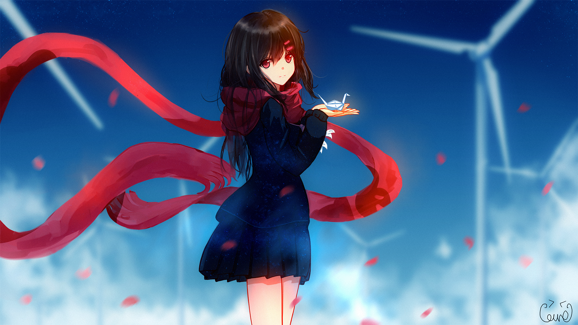 Ayano Tateyama with origami crane HD Wallpaper