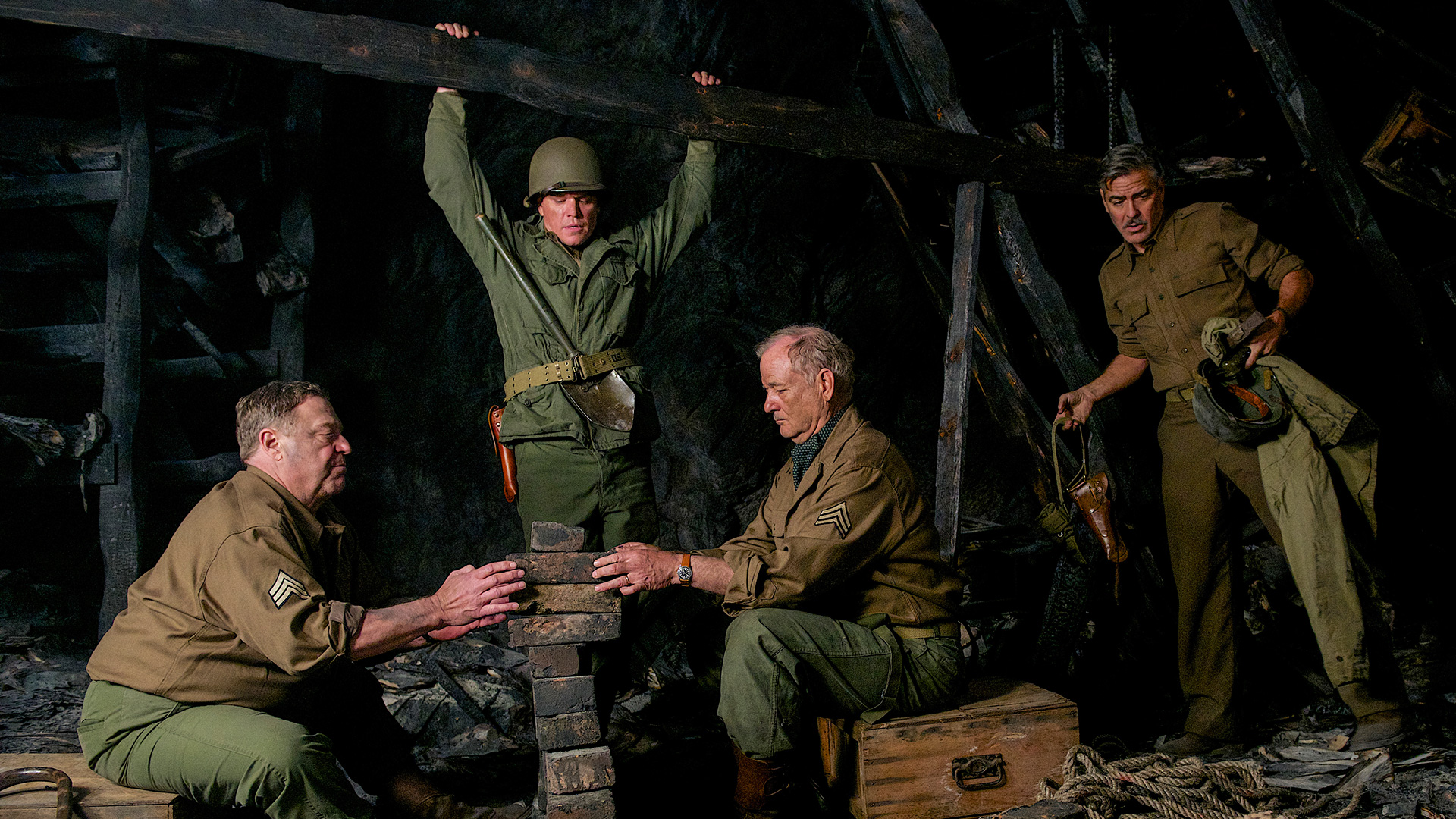 The Monuments Men: Bill Murray, John Goodman, George Clooney HD Wallpaper