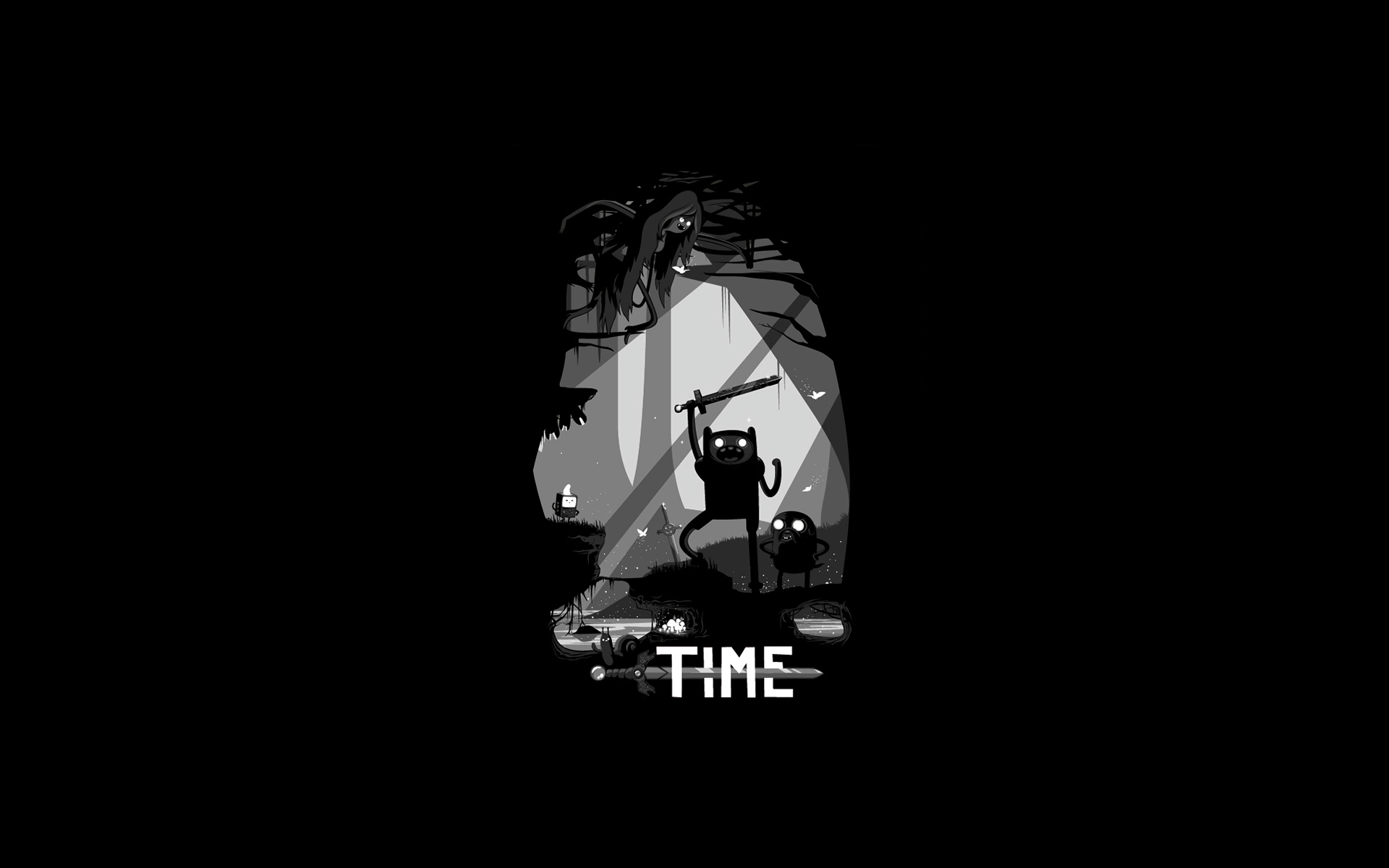 Finn and Jake from Adventure Time in a dark forest HD Wallpaper