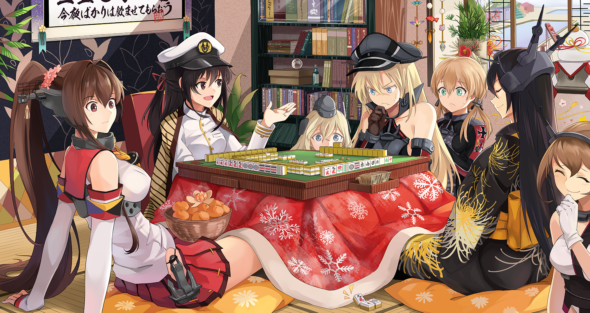 Girls playing Mahjong from Kantai Collection HD Wallpaper