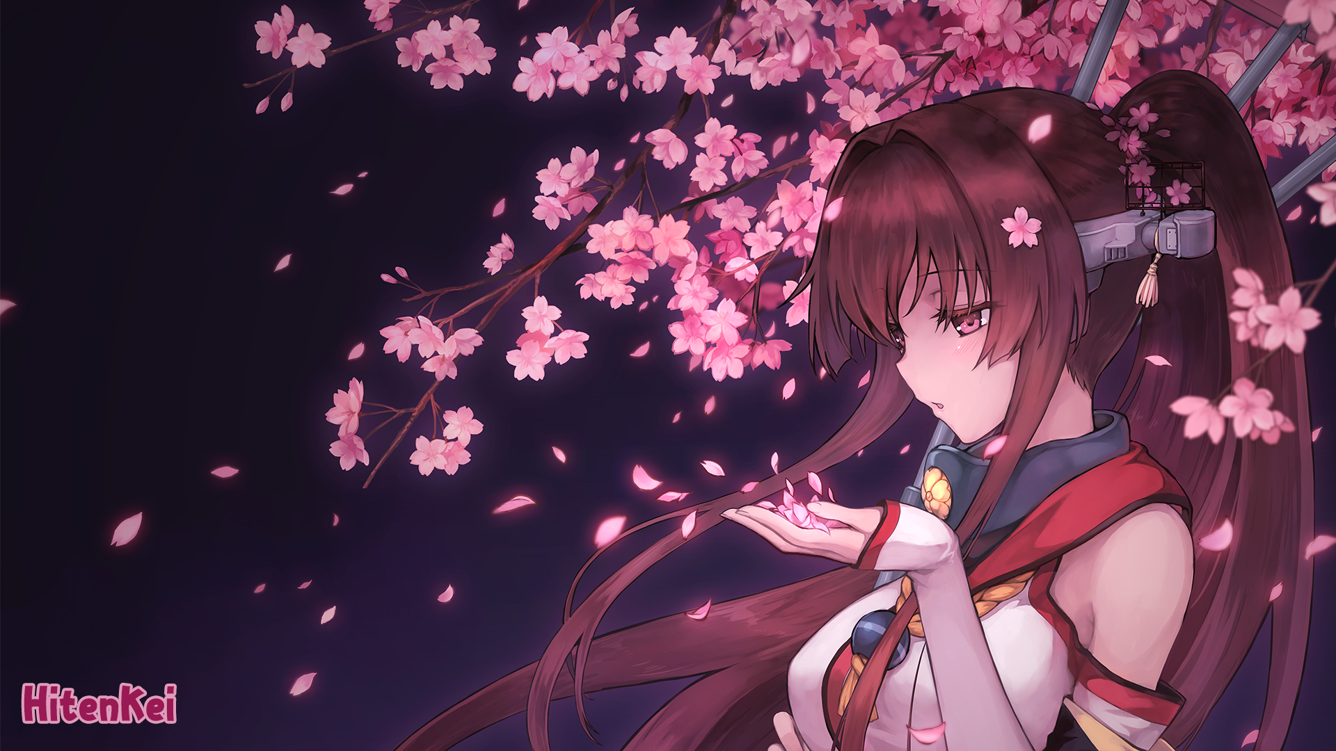 Yamato from Kantai Collection with Cherry Blossoms HD Wallpaper