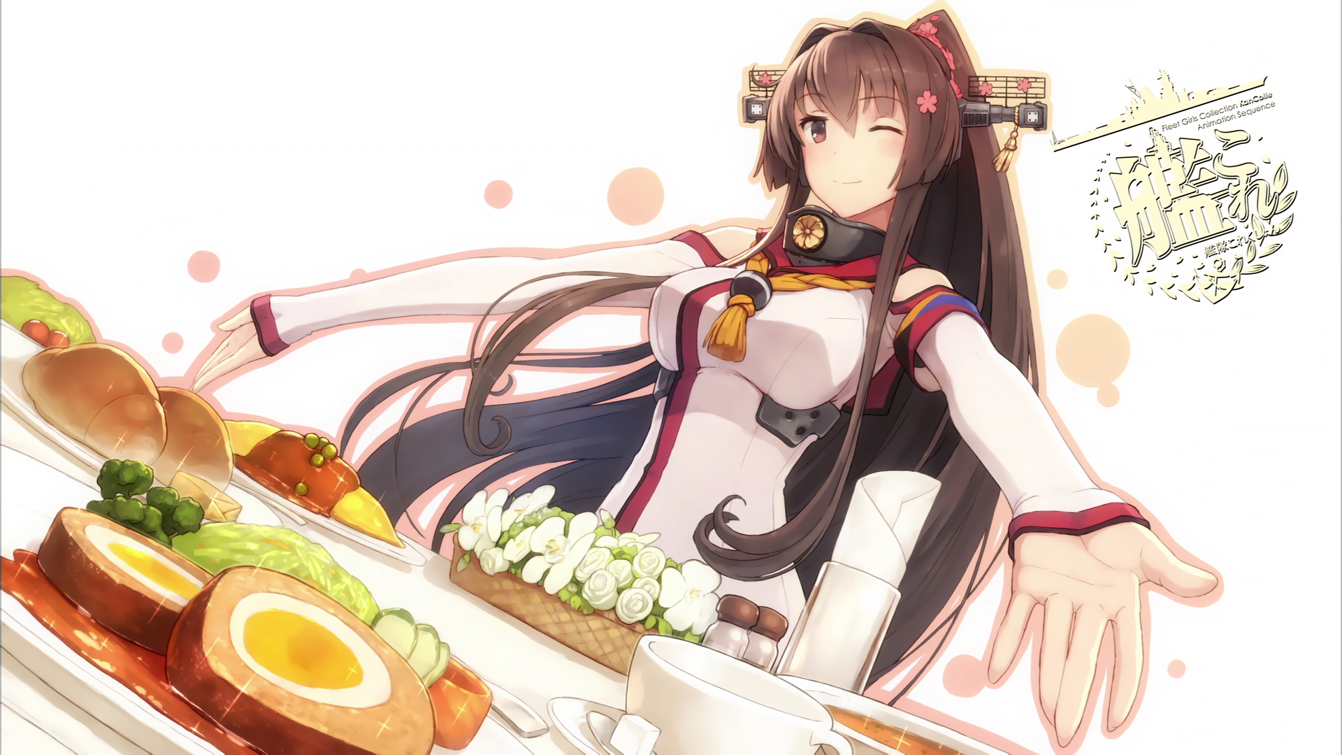 Yamato from Kancolle with a meal HD Wallpaper