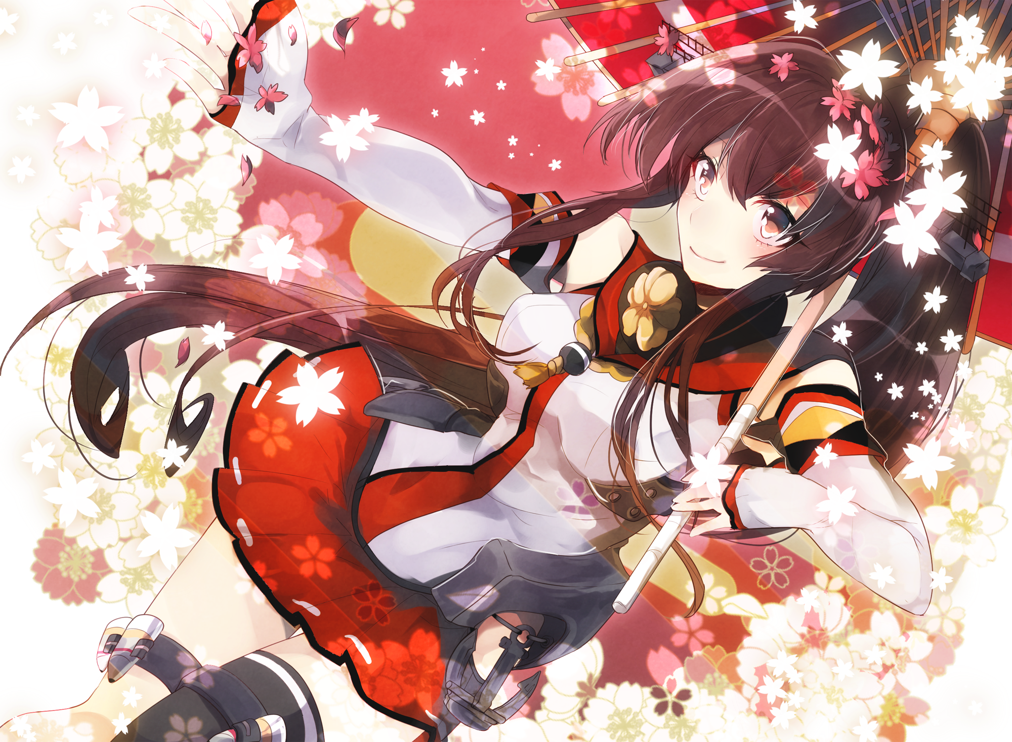 Yamato from Kancolle with Cherry Blossoms HD Wallpaper