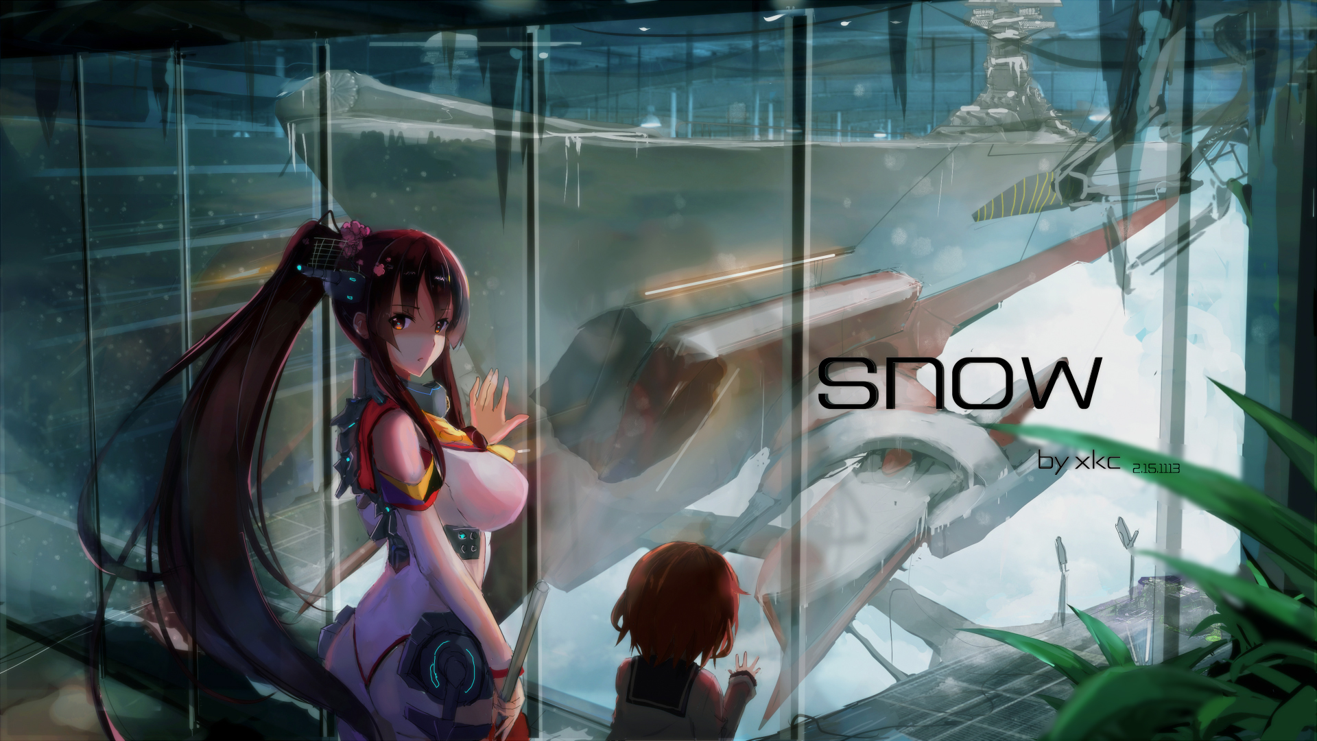 Yamato from Kancolle looking out a window HD Wallpaper