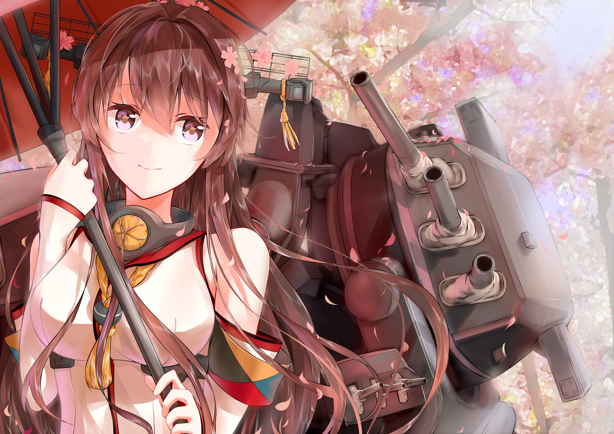 Yamato from Kantai Collection holding an umbrella HD Wallpaper