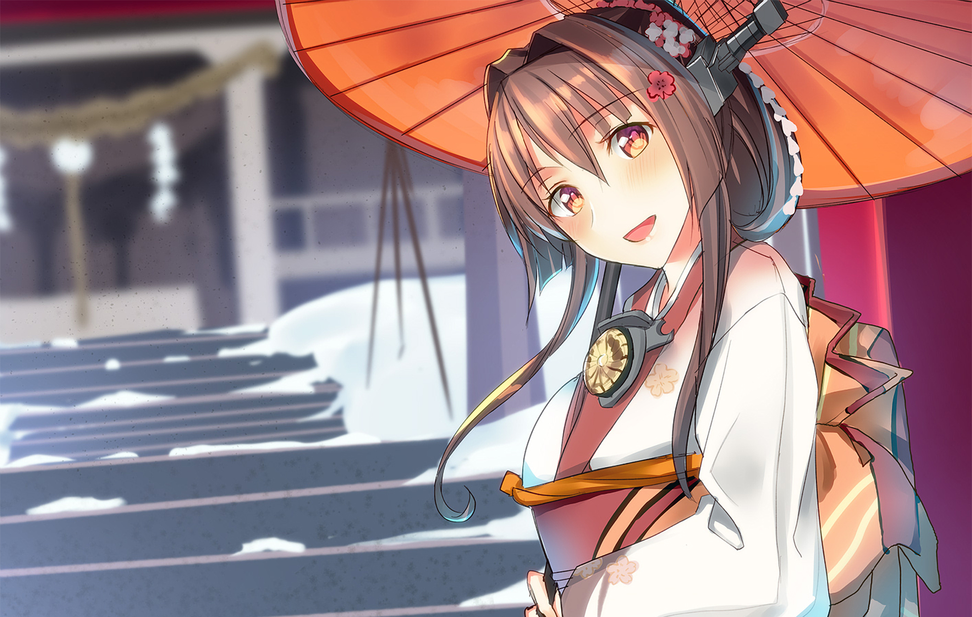 Yamato from Kancolle with umbrella HD Wallpaper