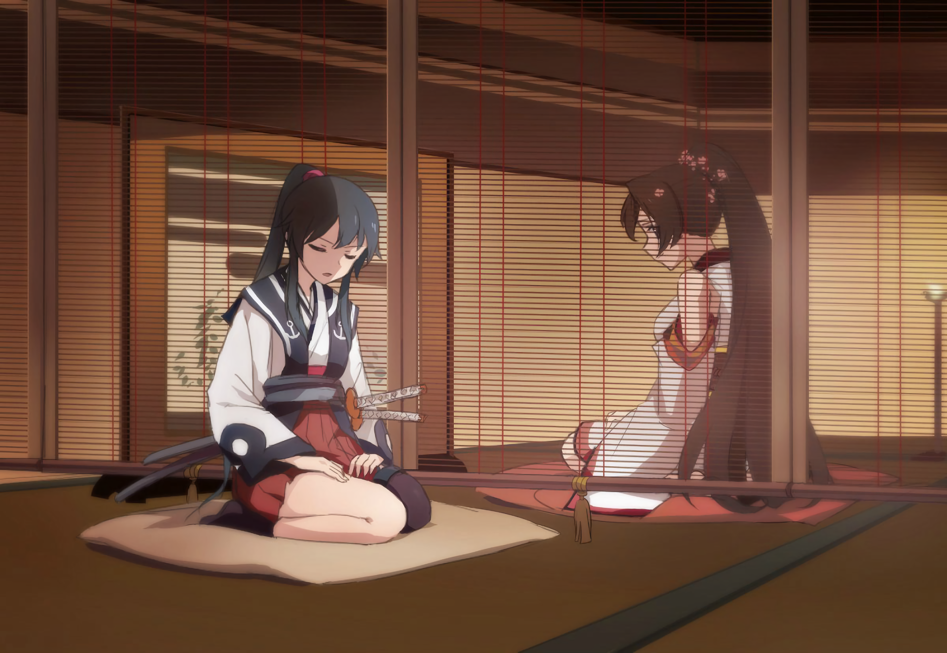 Yamato from Kancolle sitting in a room HD Wallpaper