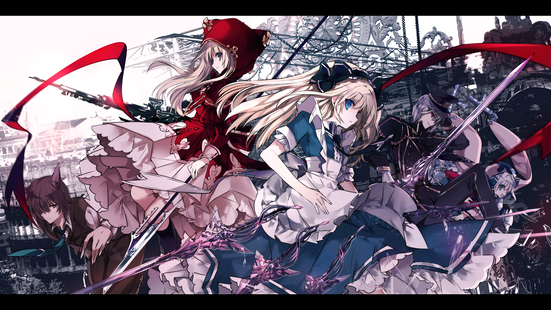 Alice in Wonderland characters with weapons HD Wallpaper