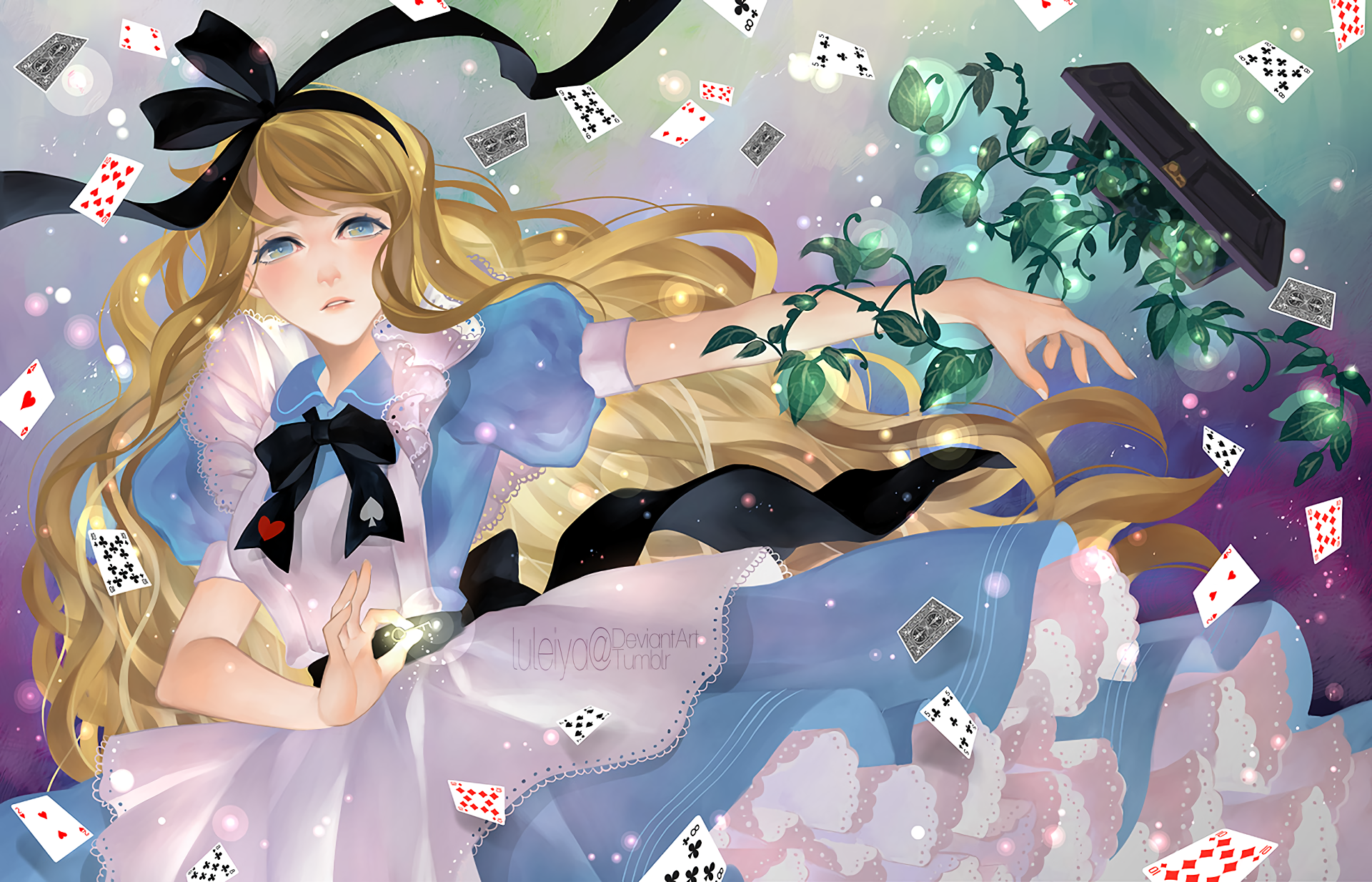 Alice from Alice in Wonderland with playing cards HD Wallpaper