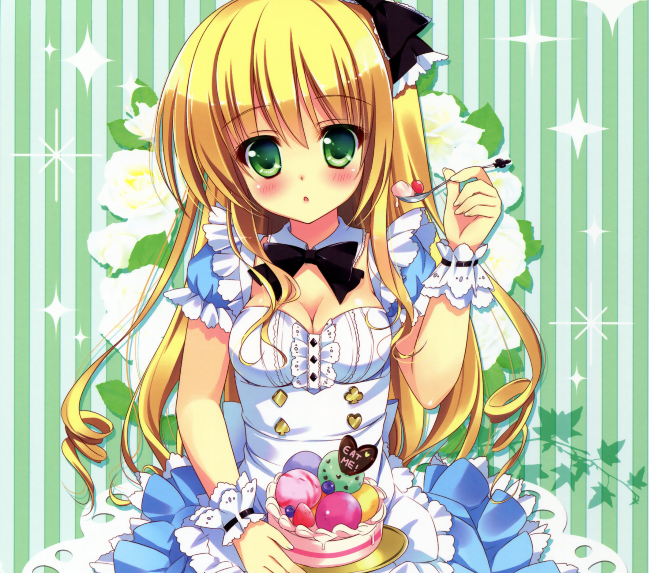 Alice from Alice in Wonderland eating dessert HD Wallpaper