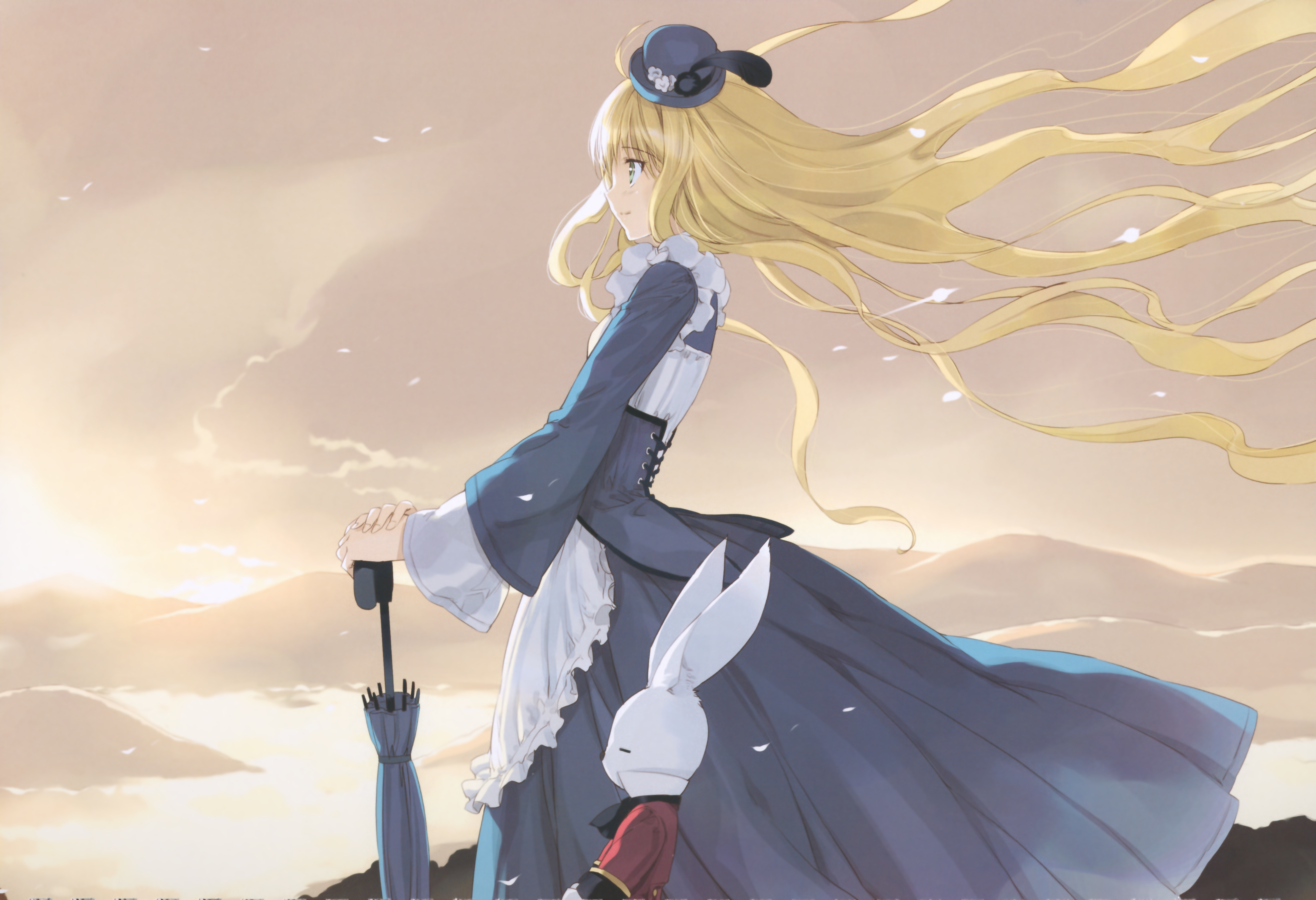 Alice from Alice in Wonderland with a rabbit HD Wallpaper