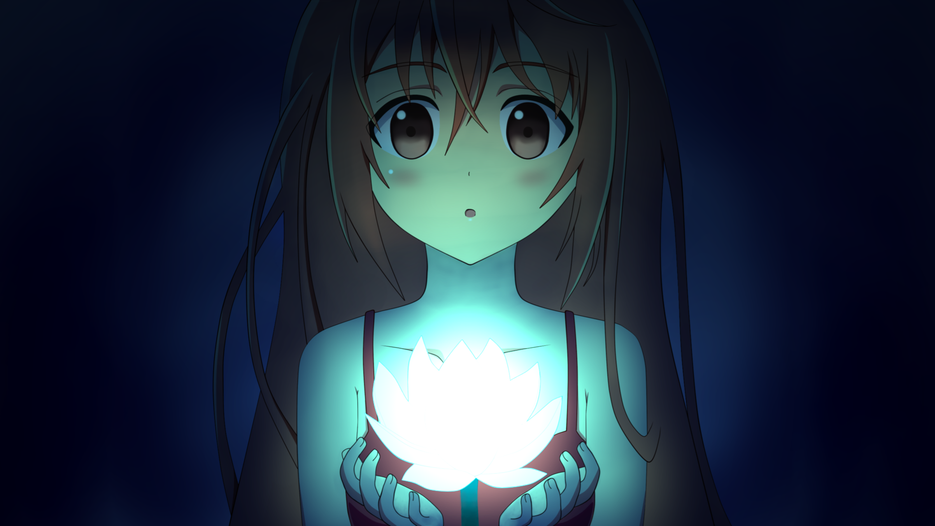 Enju Aihara holding a glowing lotus flower HD Wallpaper