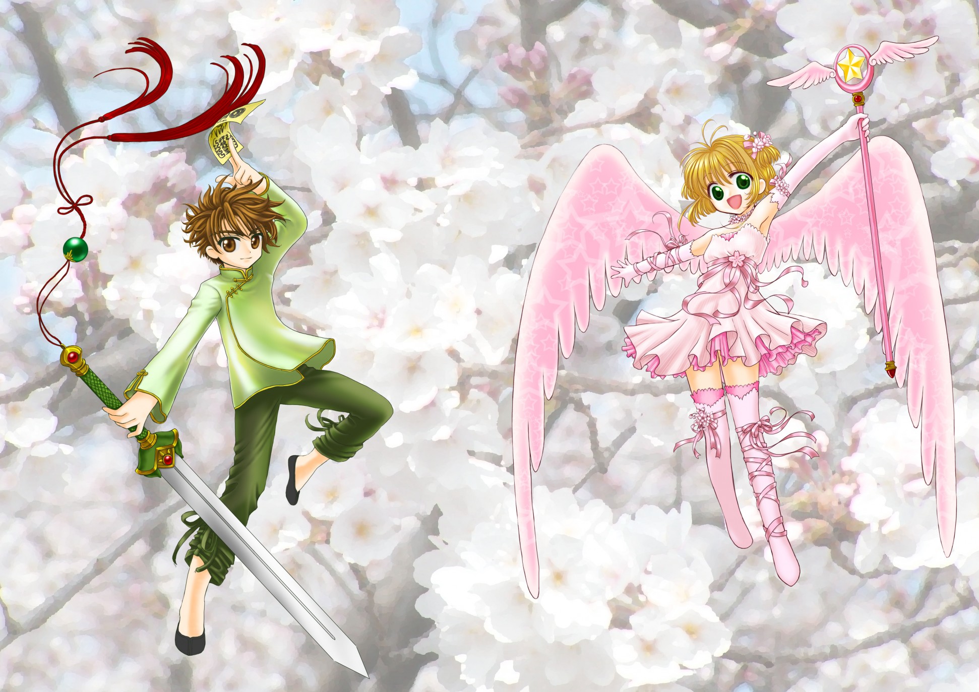 Sakura Kinomoto and Syaoran Li from Cardcaptor Sakura HD Wallpaper