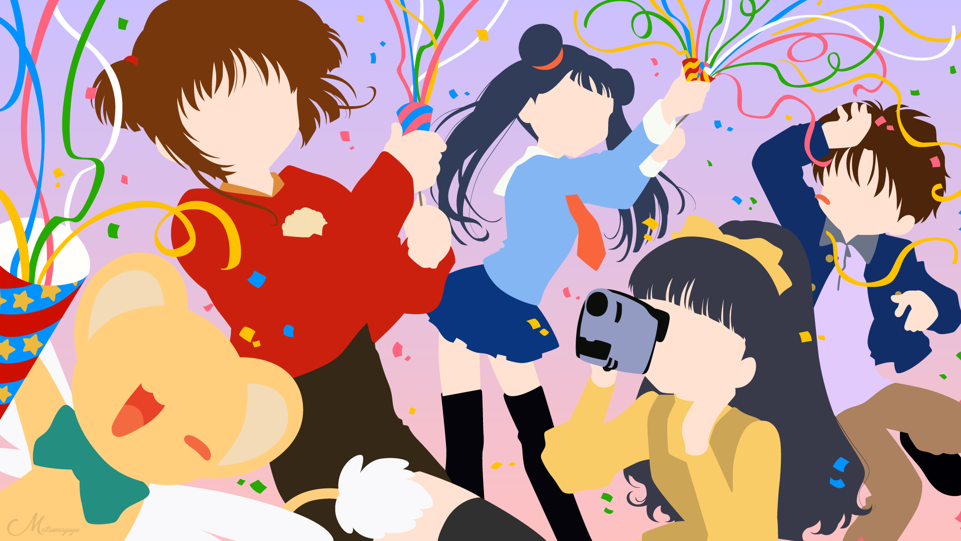 Cardcaptor Sakura characters celebrating with confetti HD Wallpaper
