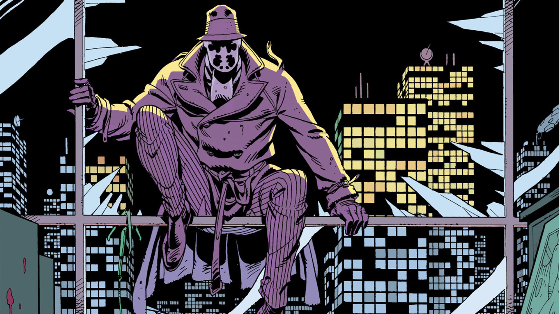 Rorschach from Watchmen on a rooftop HD Wallpaper