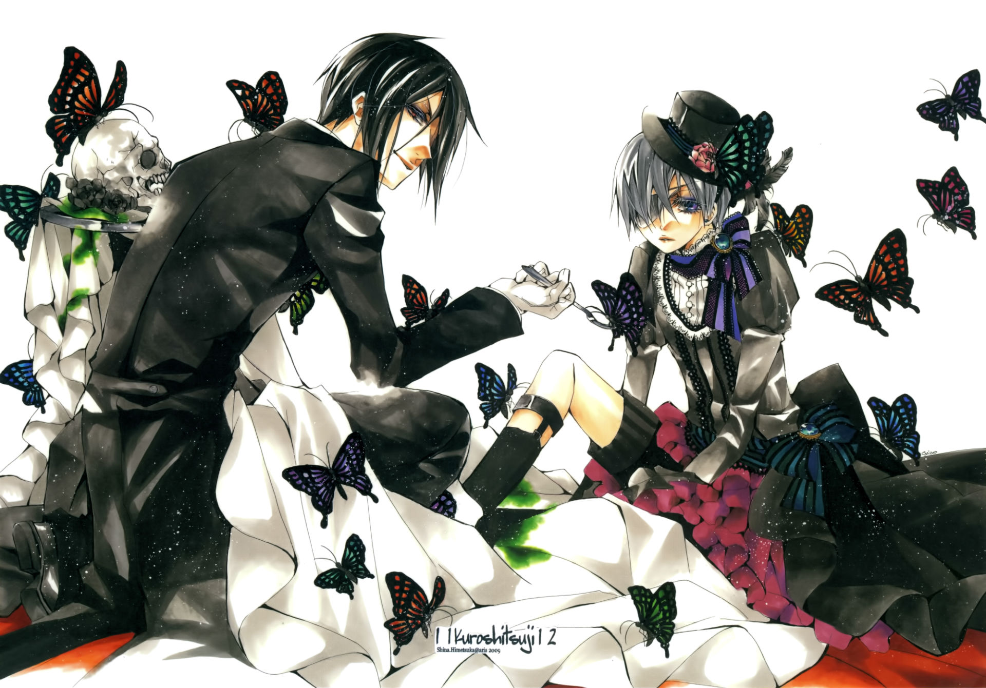 Sebastian Michaelis and Ciel Phantomhive with butterflies HD Wallpaper