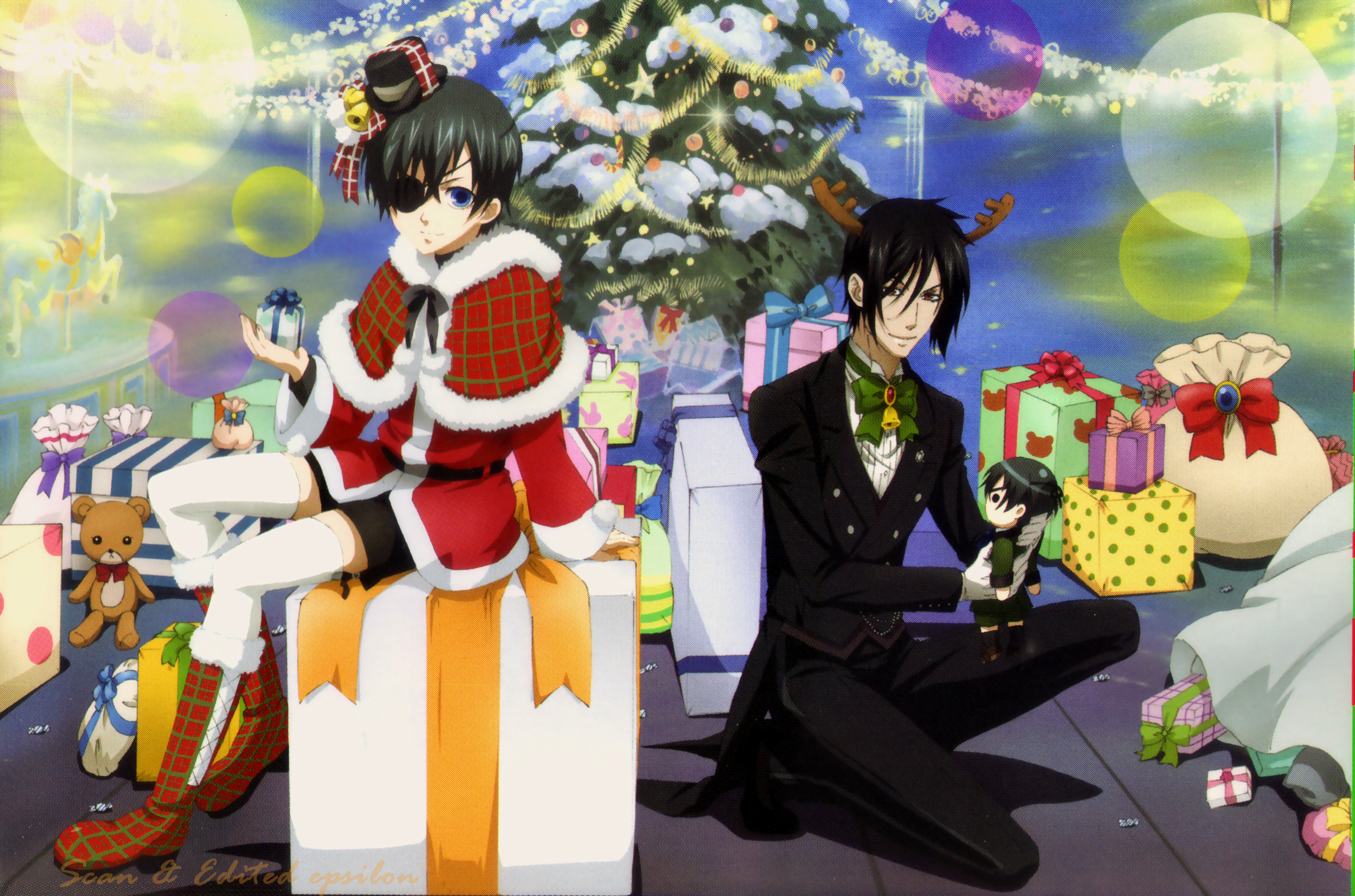 Ciel Phantomhive and Sebastian Michaelis with Christmas presents HD Wallpaper