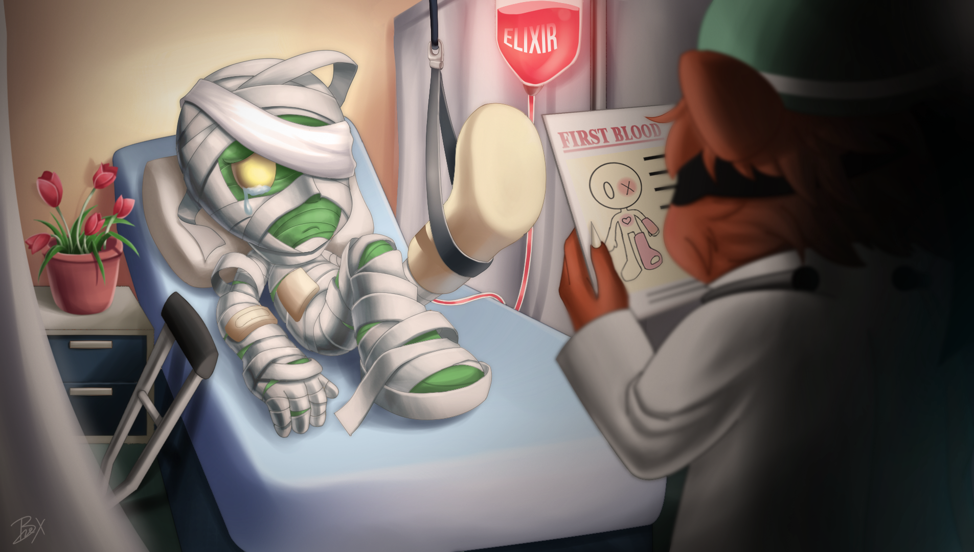 Amumu from League of Legends in a hospital bed HD Wallpaper