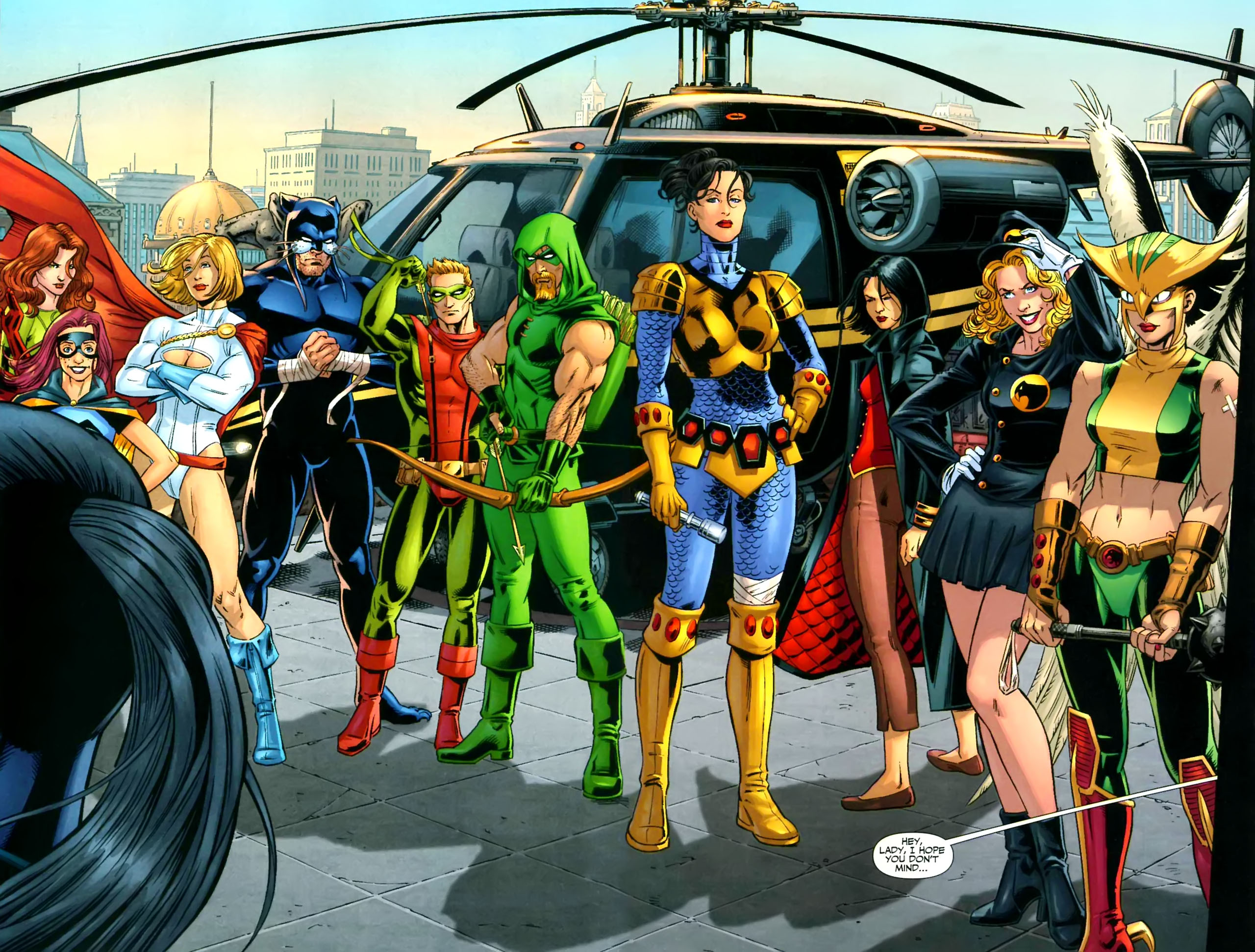 Justice League of America characters with helicopter HD Wallpaper