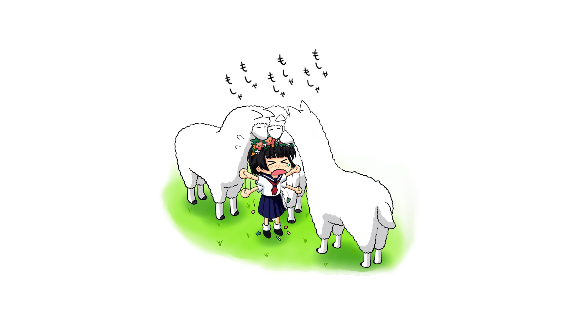 Kazari Uiharu surrounded by sheep HD Wallpaper