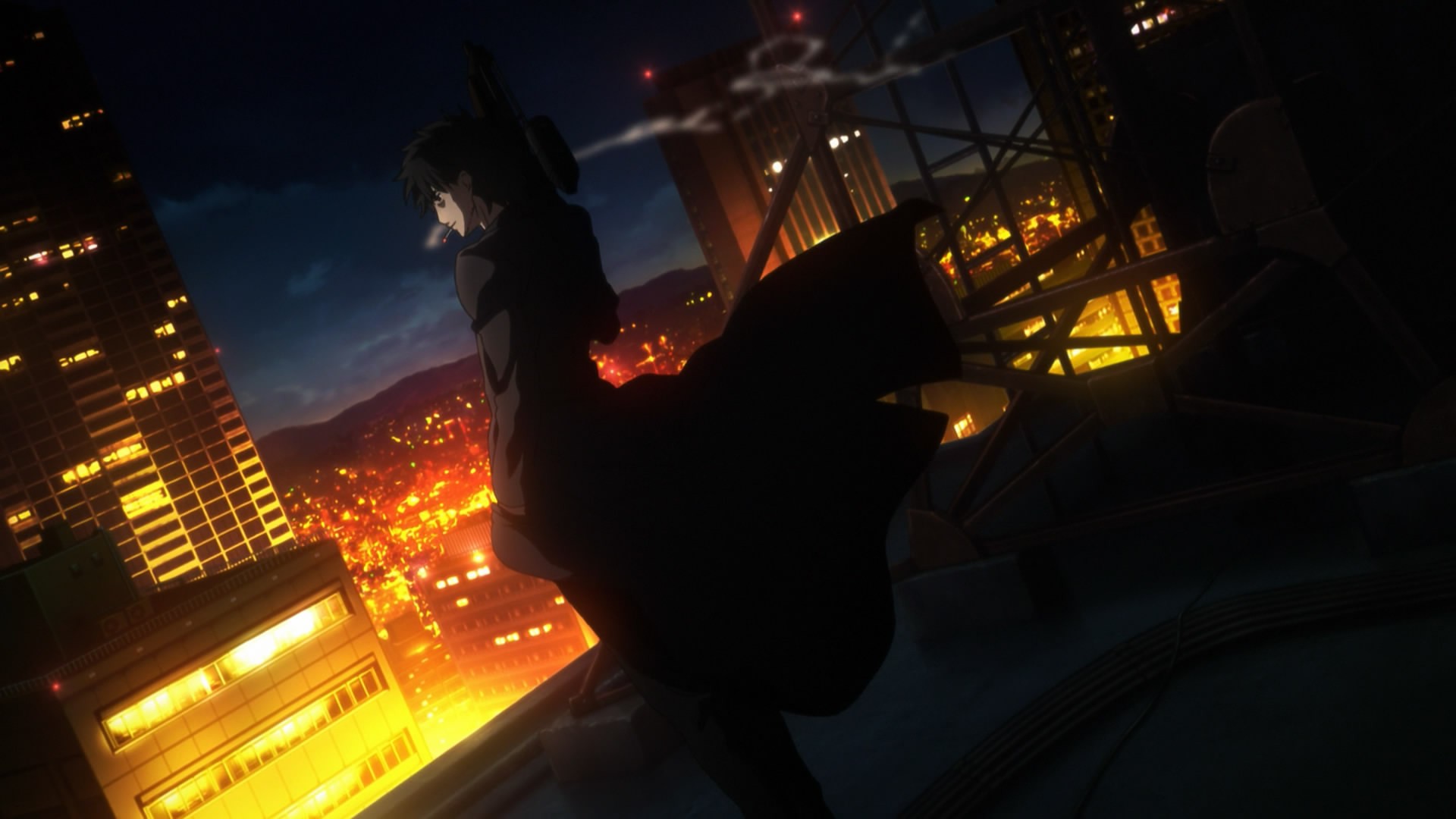 Kiritsugu Emiya from Fate/Zero standing on a rooftop at night HD Wallpaper