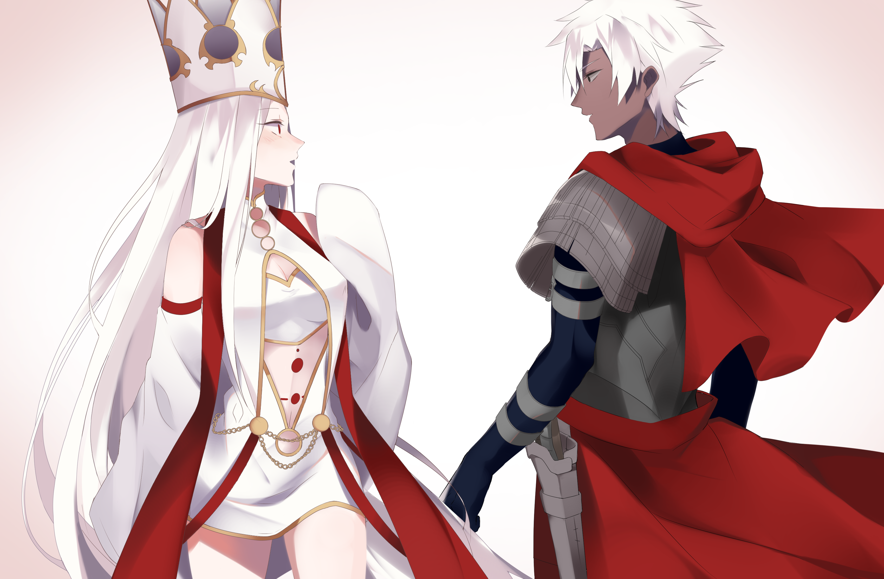 White-haired woman in papal attire and Kiritsugu Emiya HD Wallpaper