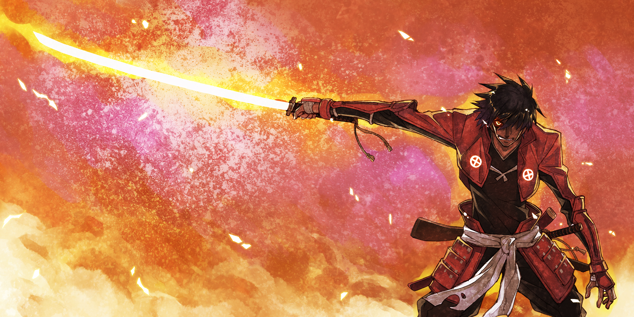 Toyohisa Shimazu with glowing katana HD Wallpaper
