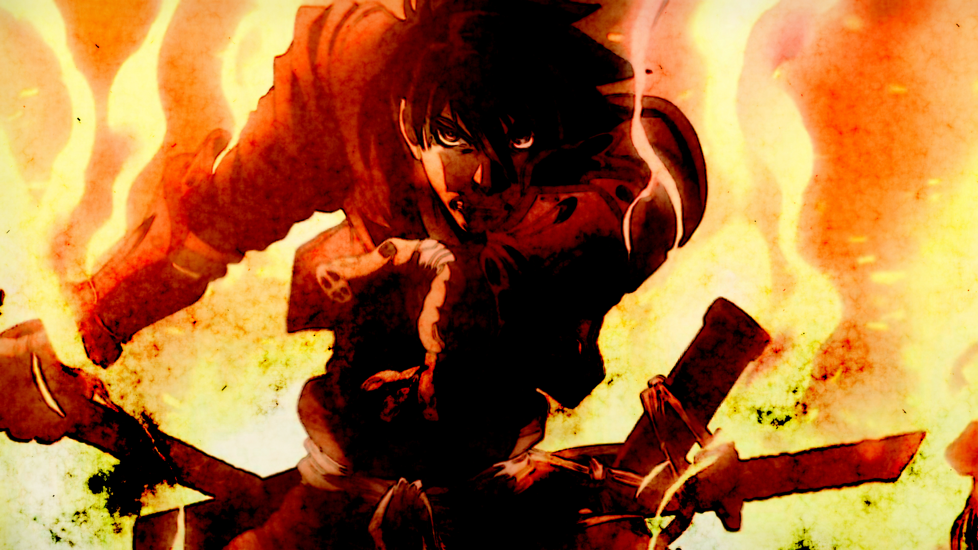 Toyohisa Shimazu in flames HD Wallpaper