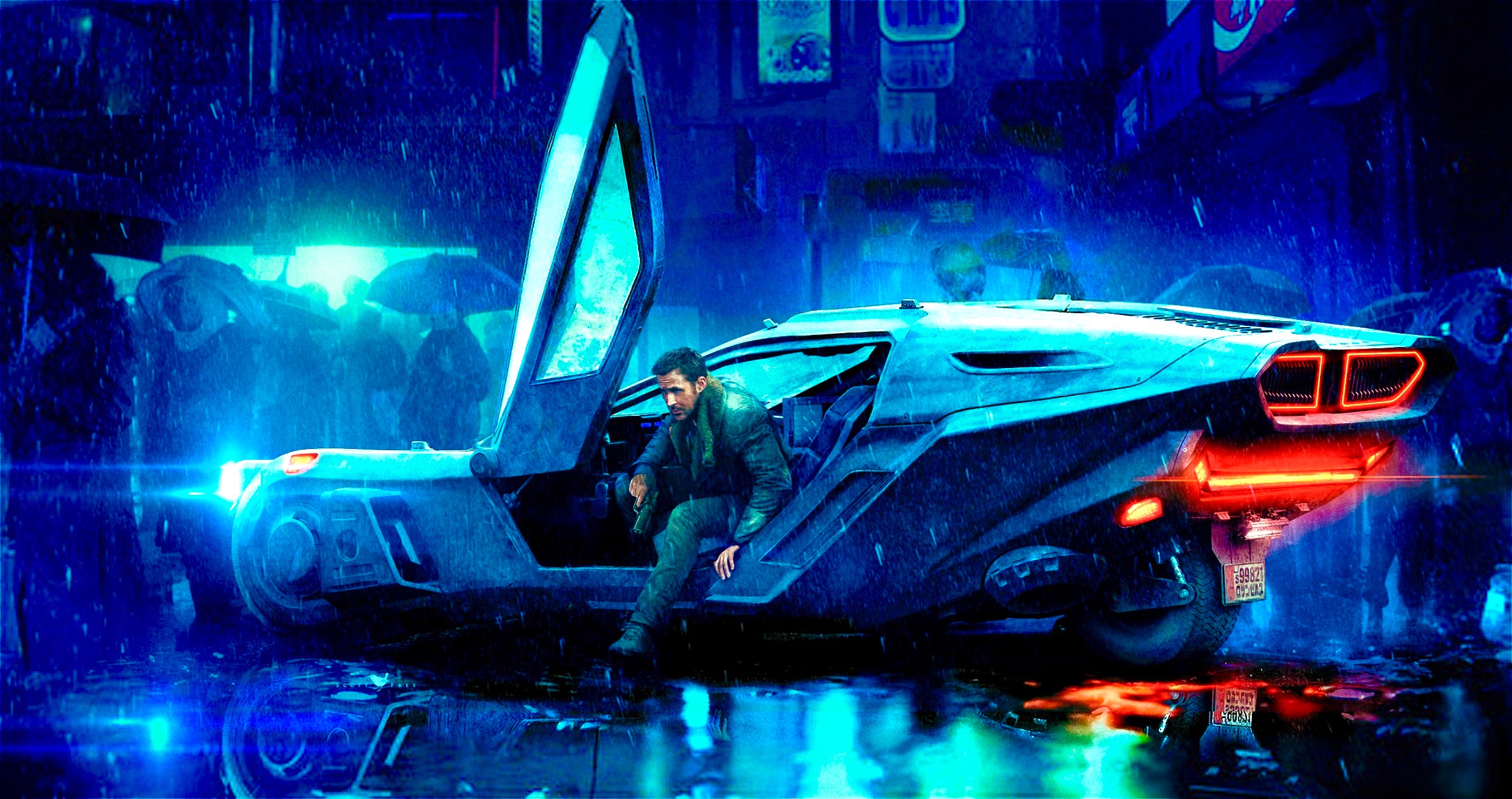Officer K from Blade Runner 2049 in a futuristic car HD Wallpaper