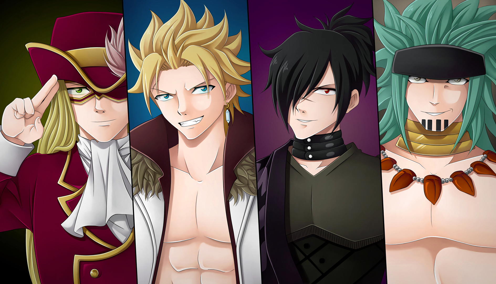 Four male anime characters in a collage HD Wallpaper