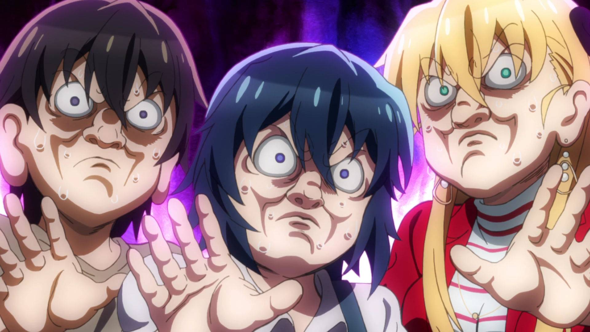 Three characters with distorted faces HD Wallpaper