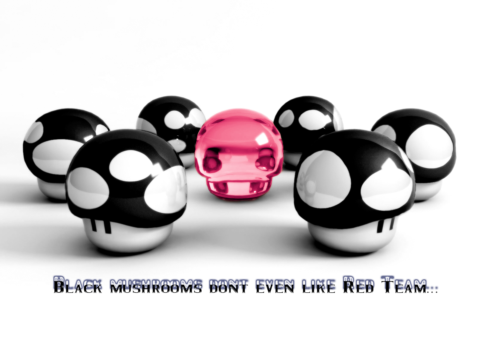 Black mushrooms and pink mushroom figures HD Wallpaper