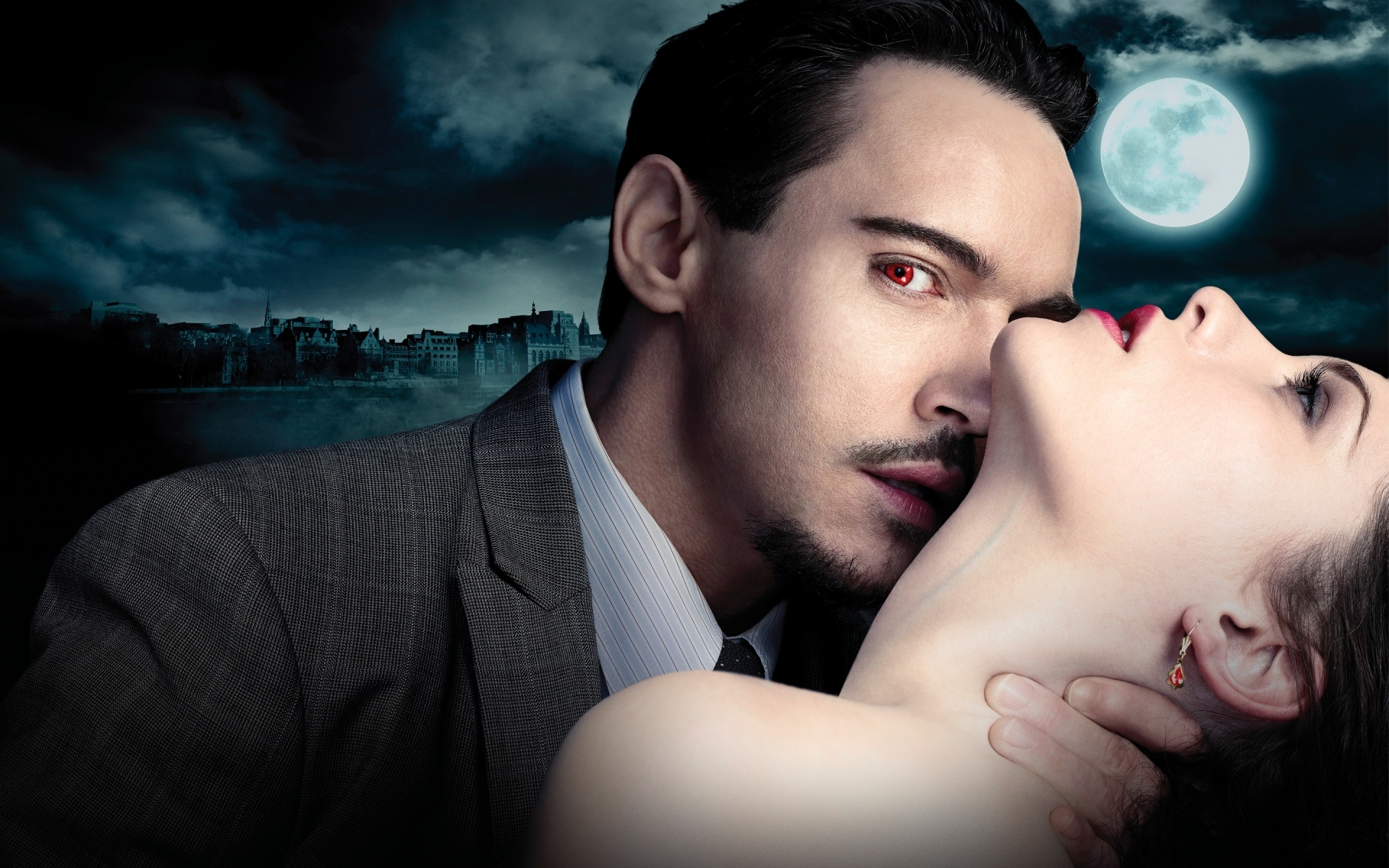 Dracula and Woman under Full Moon HD Wallpaper