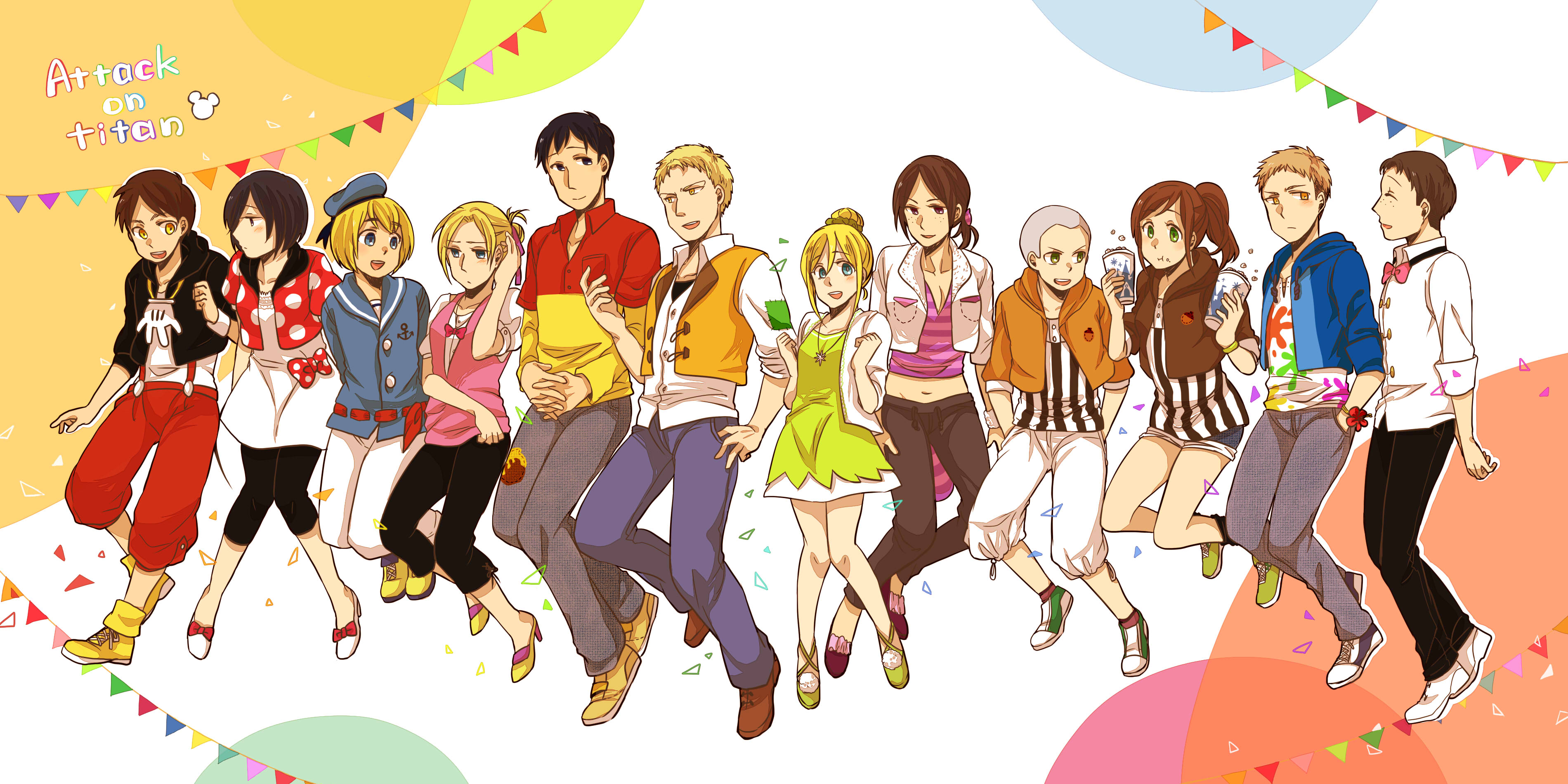 Attack on Titan characters in casual outfits HD Wallpaper