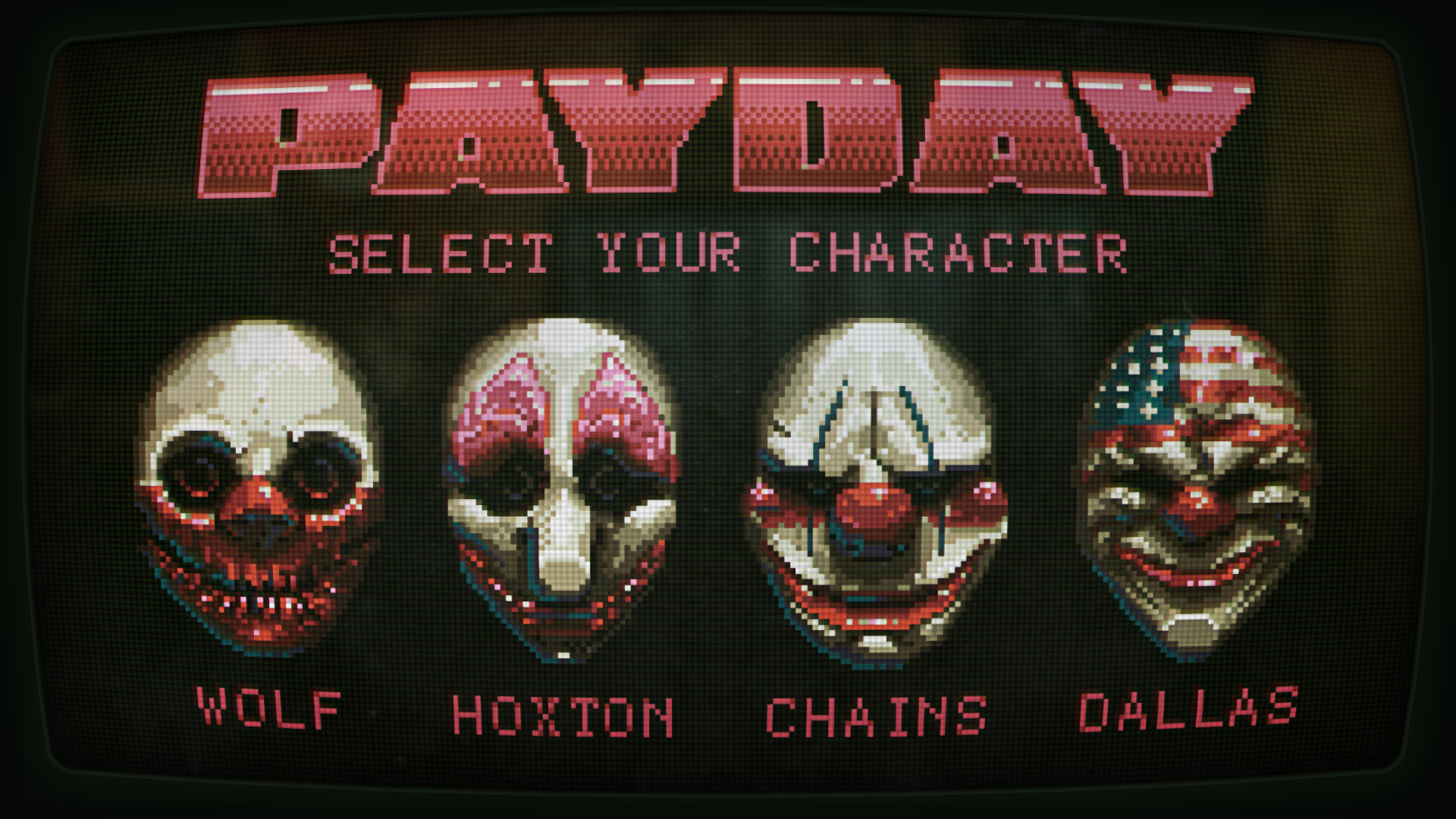 Payday Select Your Character screen with Wolf, Hoxton, Chains, and Dallas HD Wallpaper