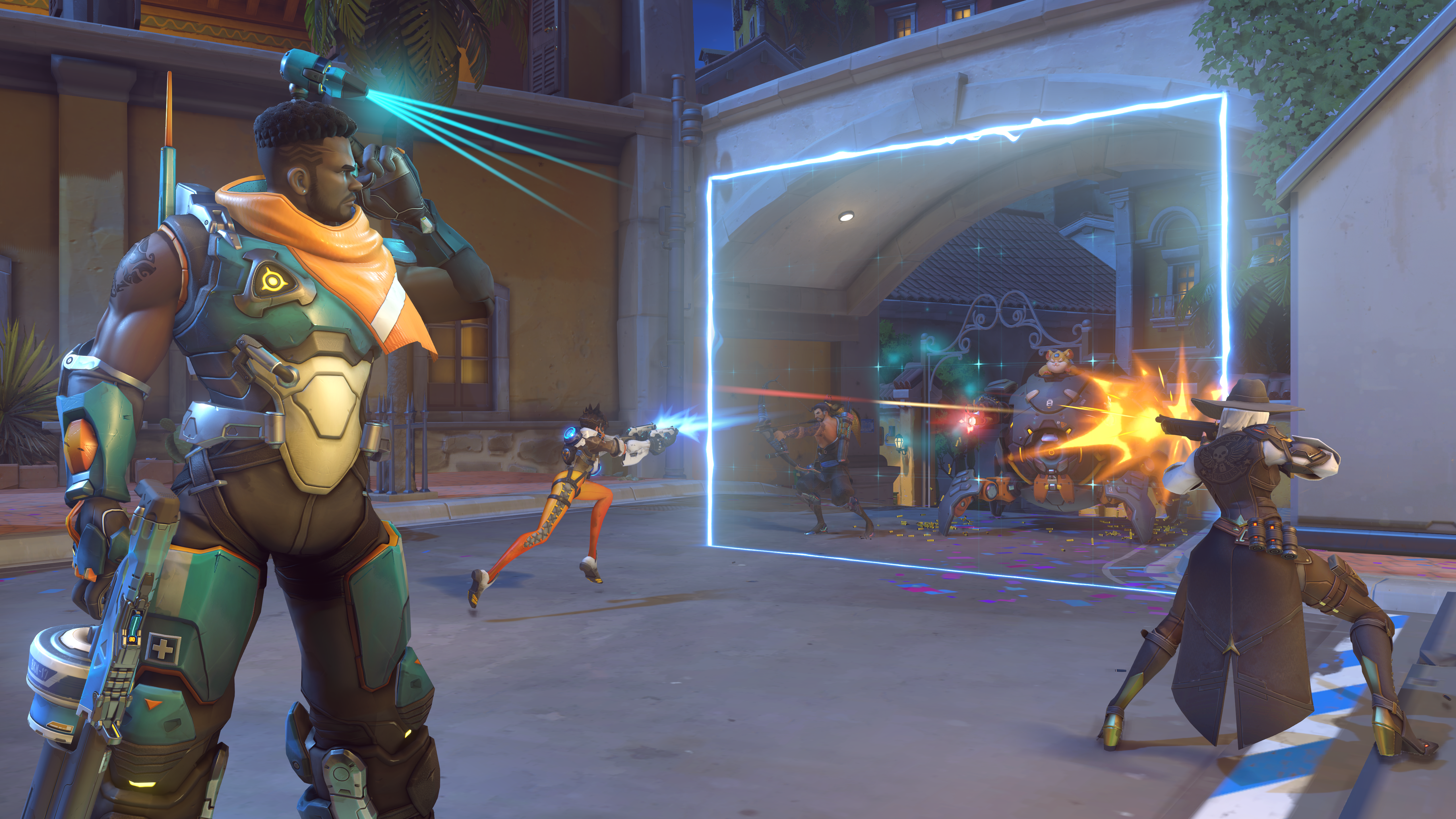 Doomfist, Tracer, Cassidy, and Bastion in Overwatch HD Wallpaper