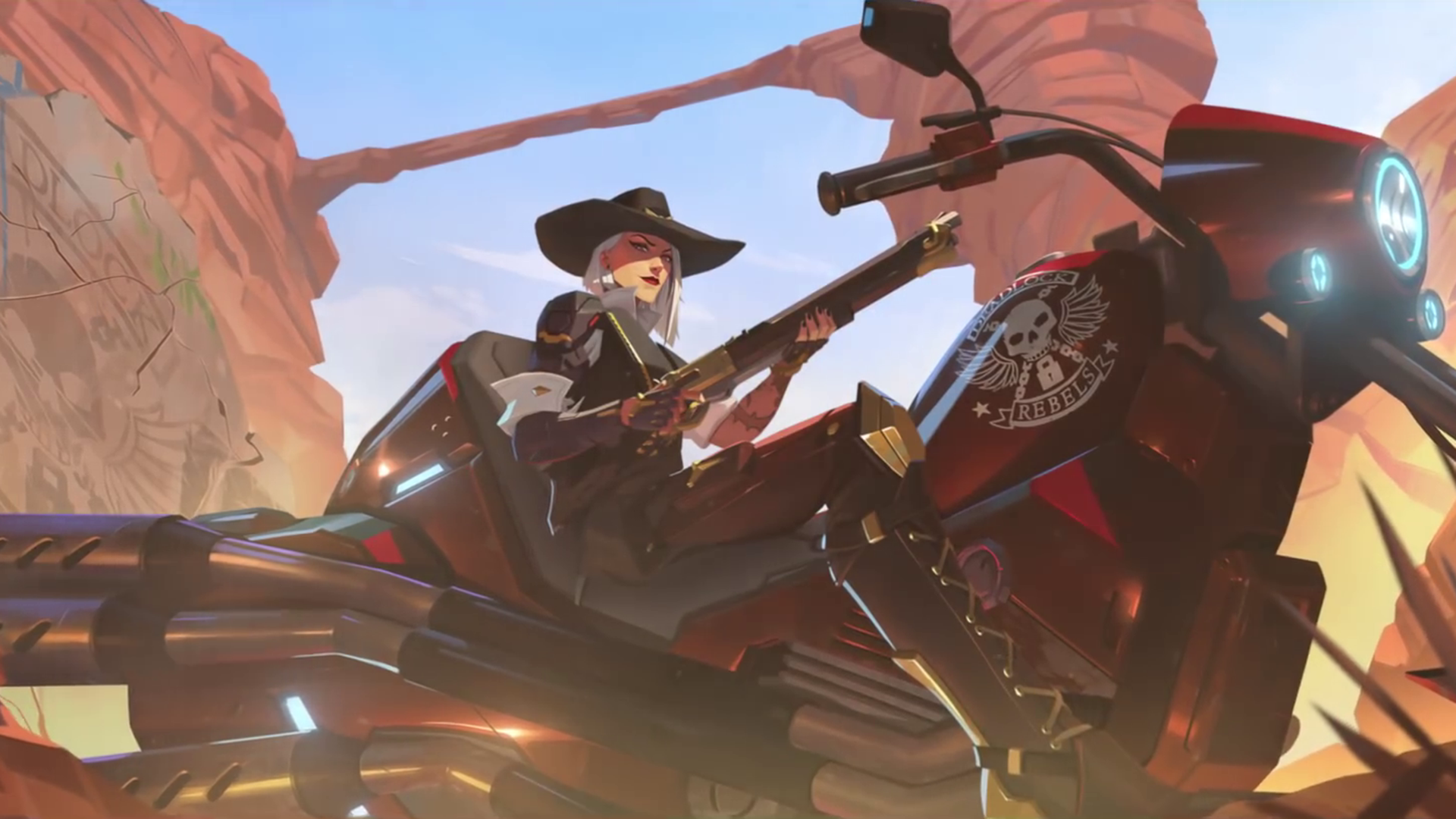 Ashe from Overwatch on a motorcycle HD Wallpaper