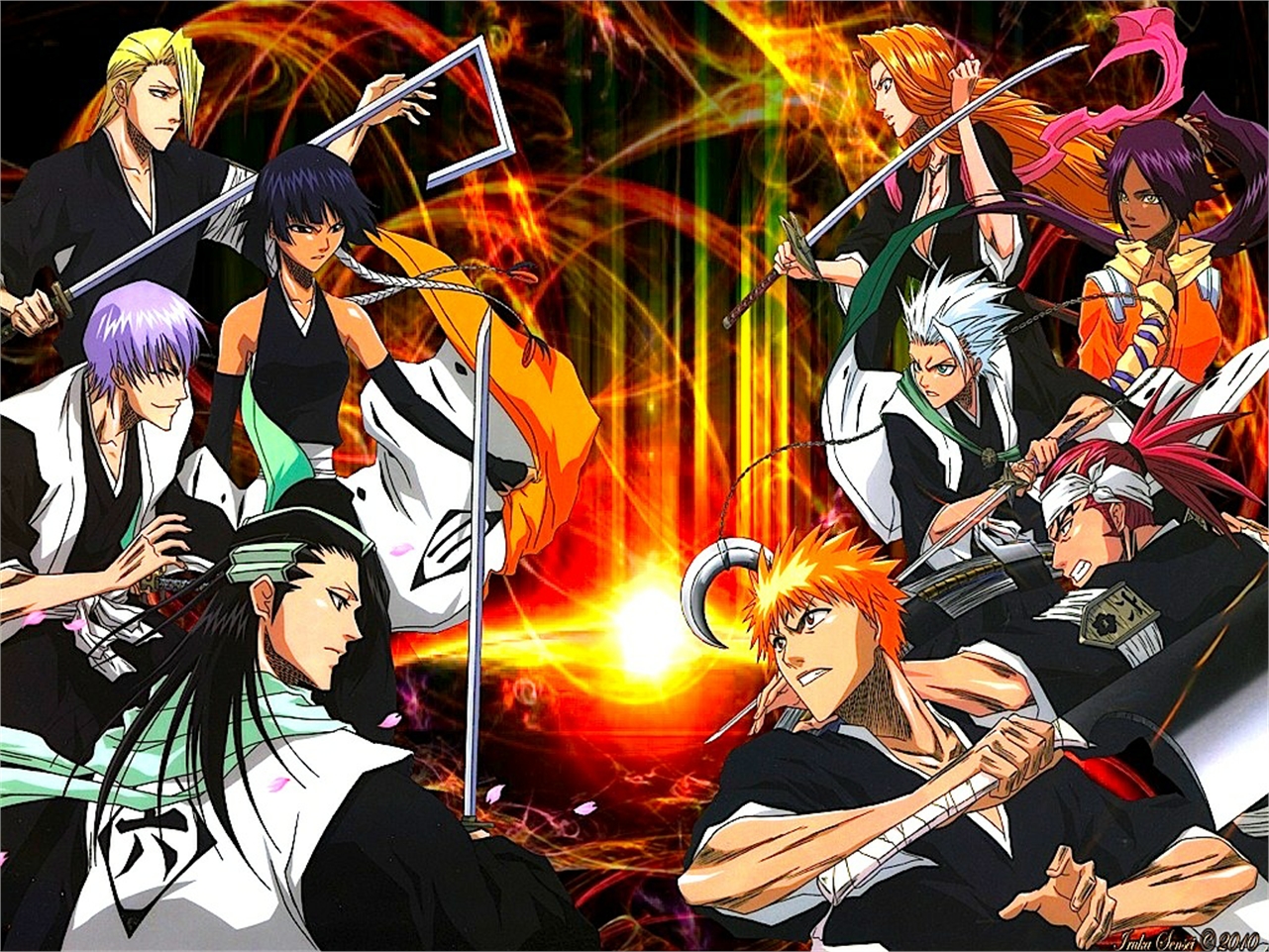 Bleach characters in battle poses HD Wallpaper