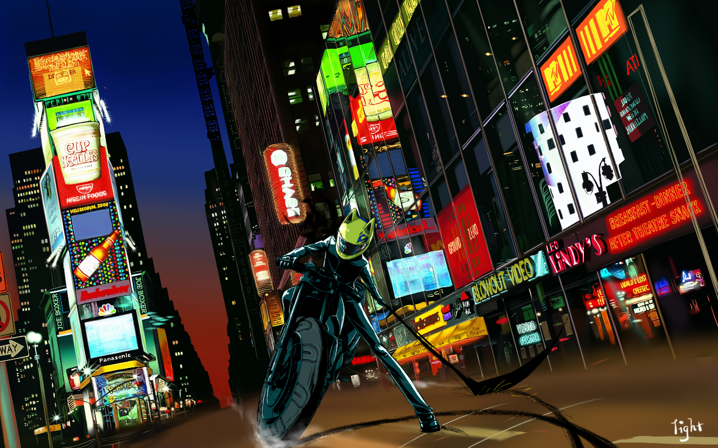 Celty Sturluson riding a motorcycle in Times Square HD Wallpaper