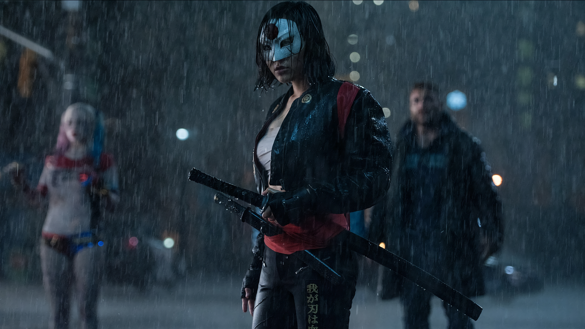 Katana from DC Comics in the rain HD Wallpaper