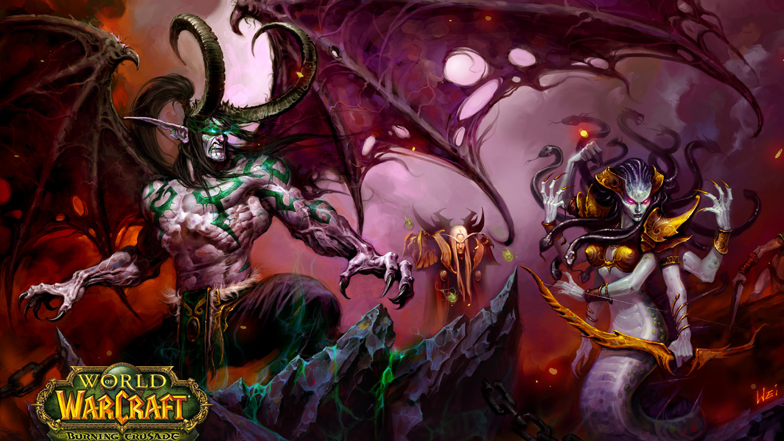 Illidan Stormrage and Lady Vashj from World of Warcraft: The Burning Crusade HD Wallpaper