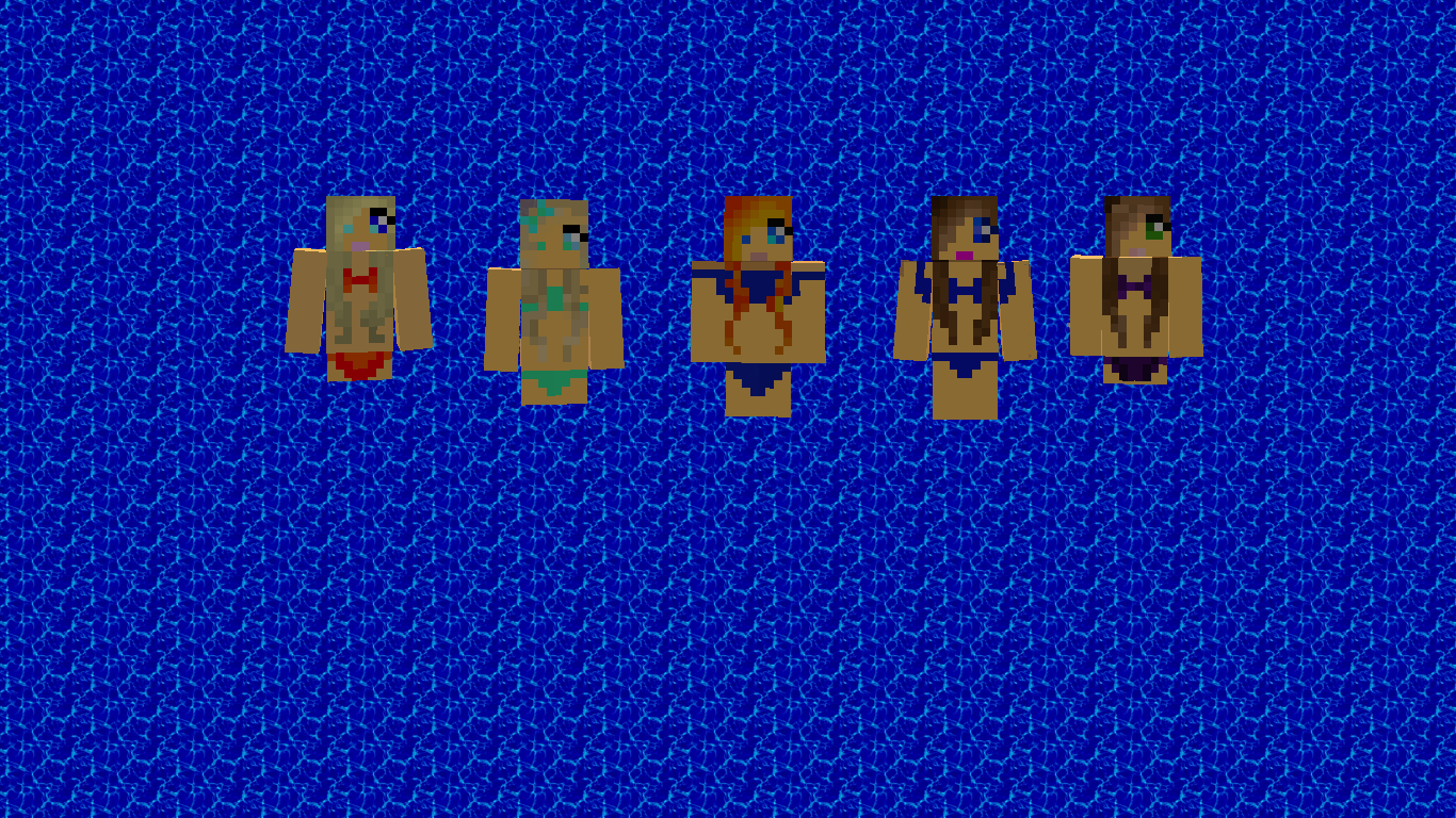 Five Minecraft girls in swimsuits on a blue background HD Wallpaper