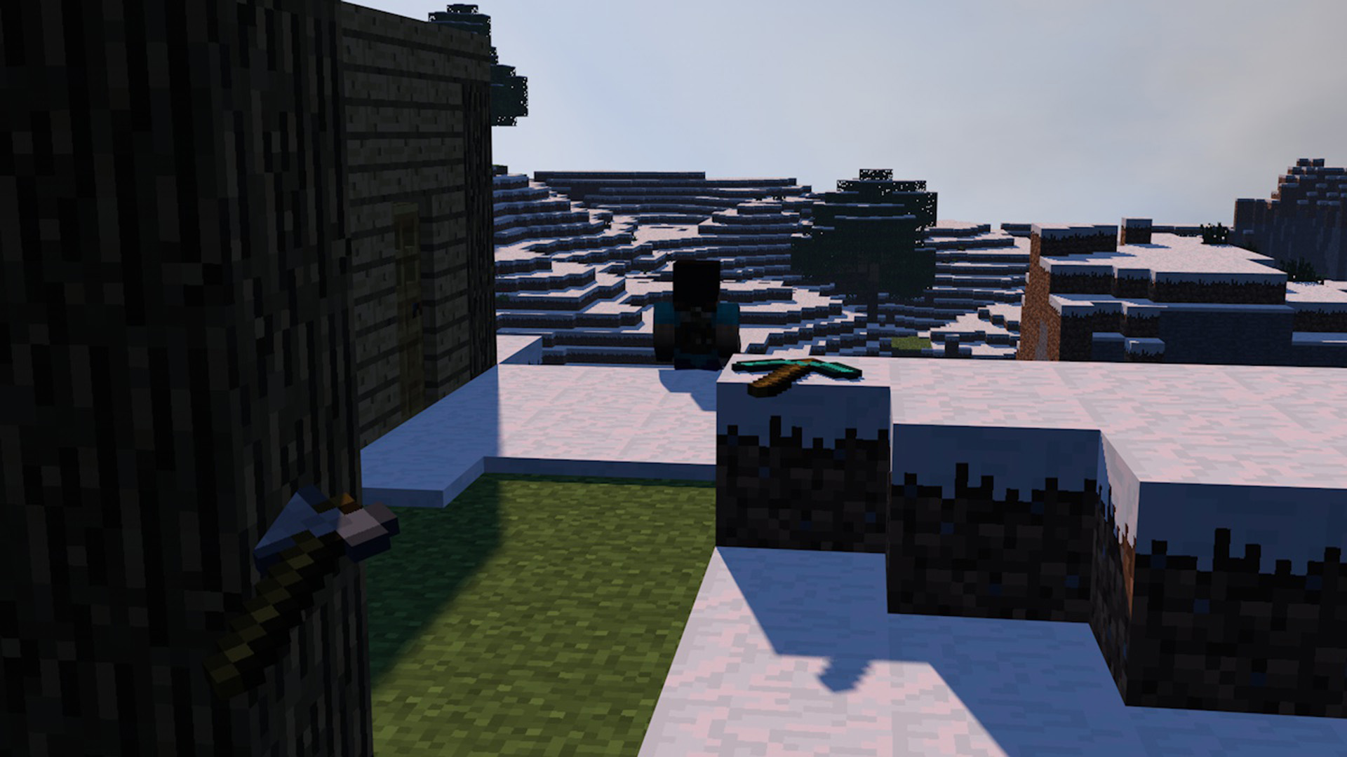 Steve from Minecraft in a snowy landscape HD Wallpaper