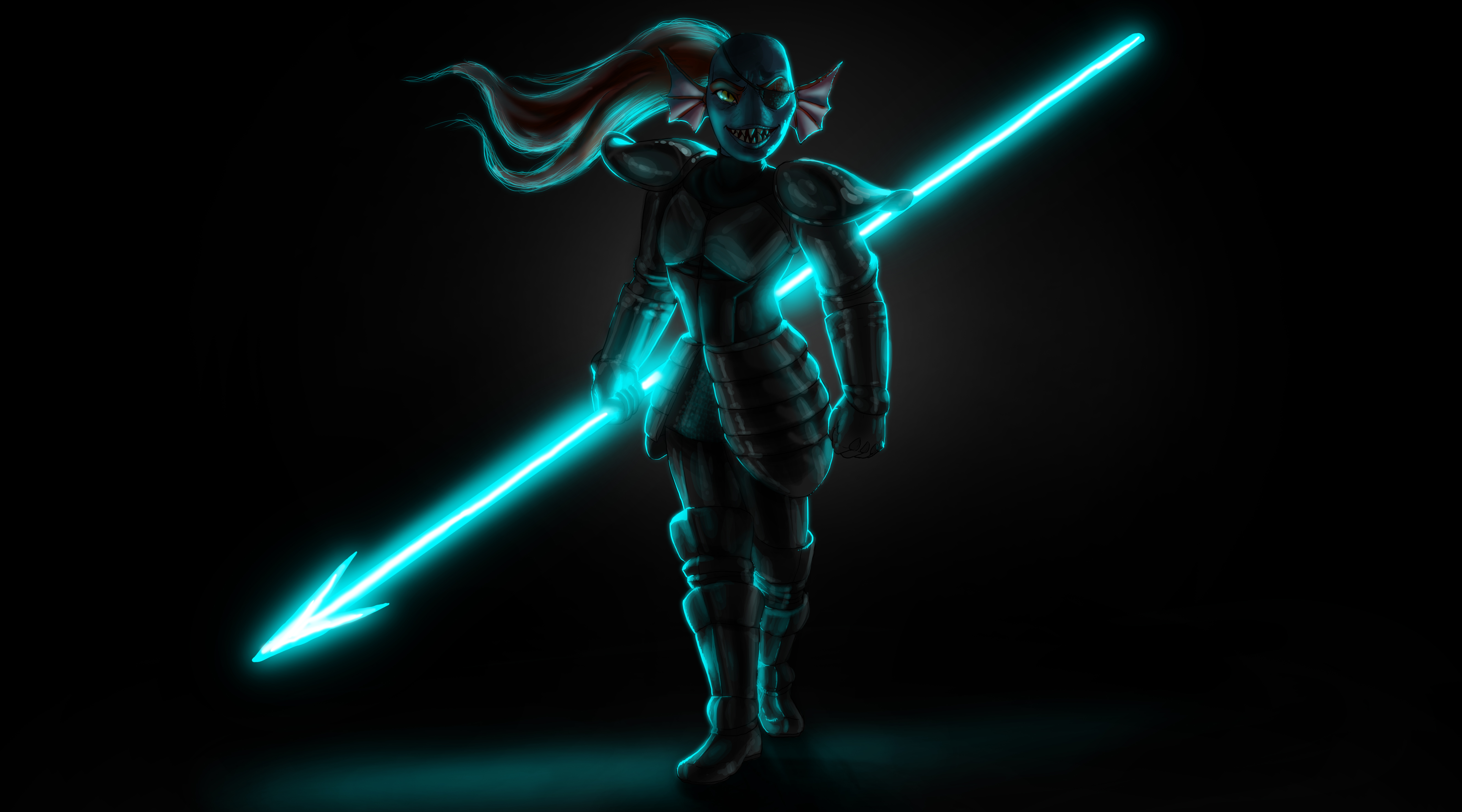 Undyne from Undertale with a spear HD Wallpaper