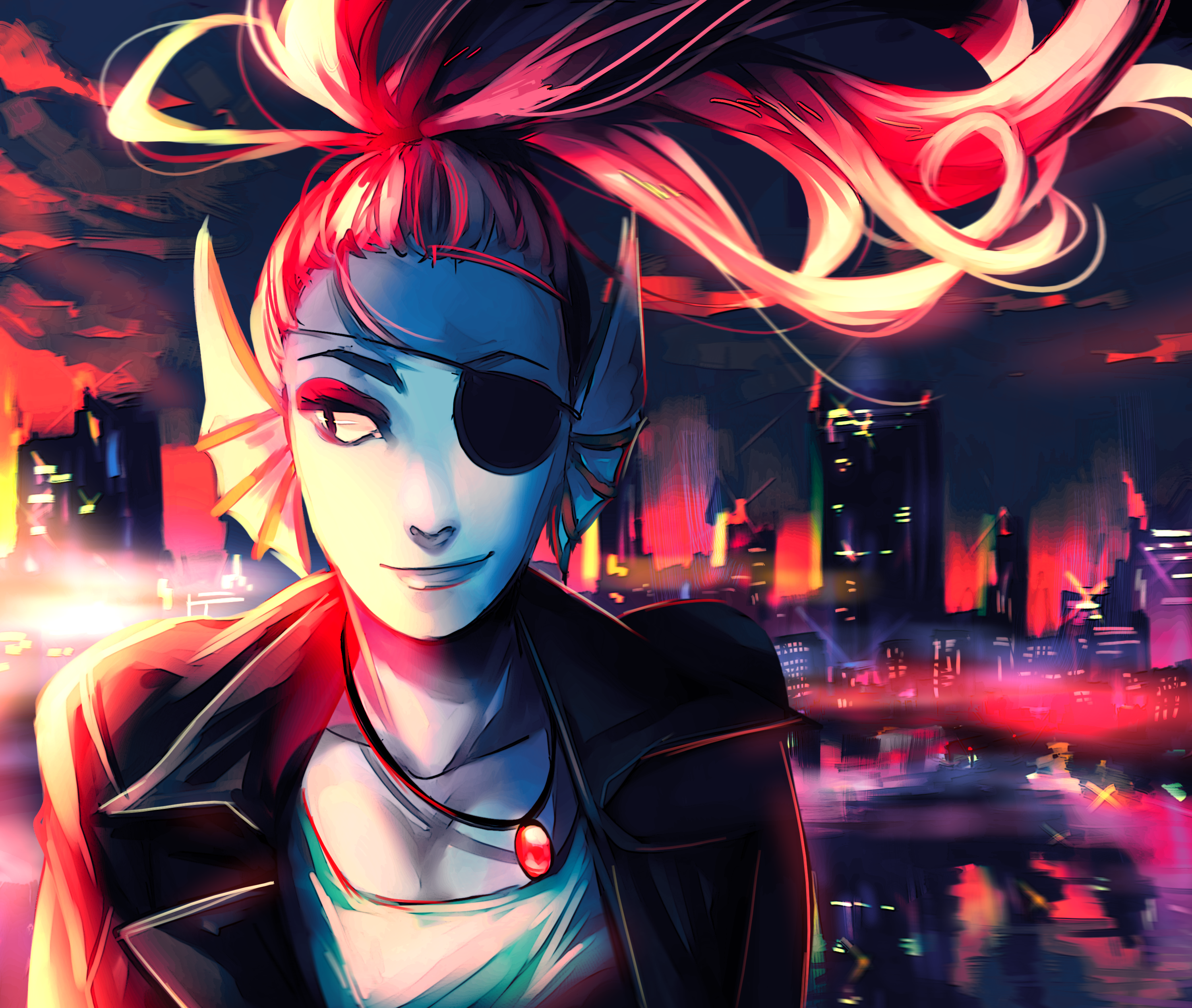 Undyne from Undertale in a city at night HD Wallpaper